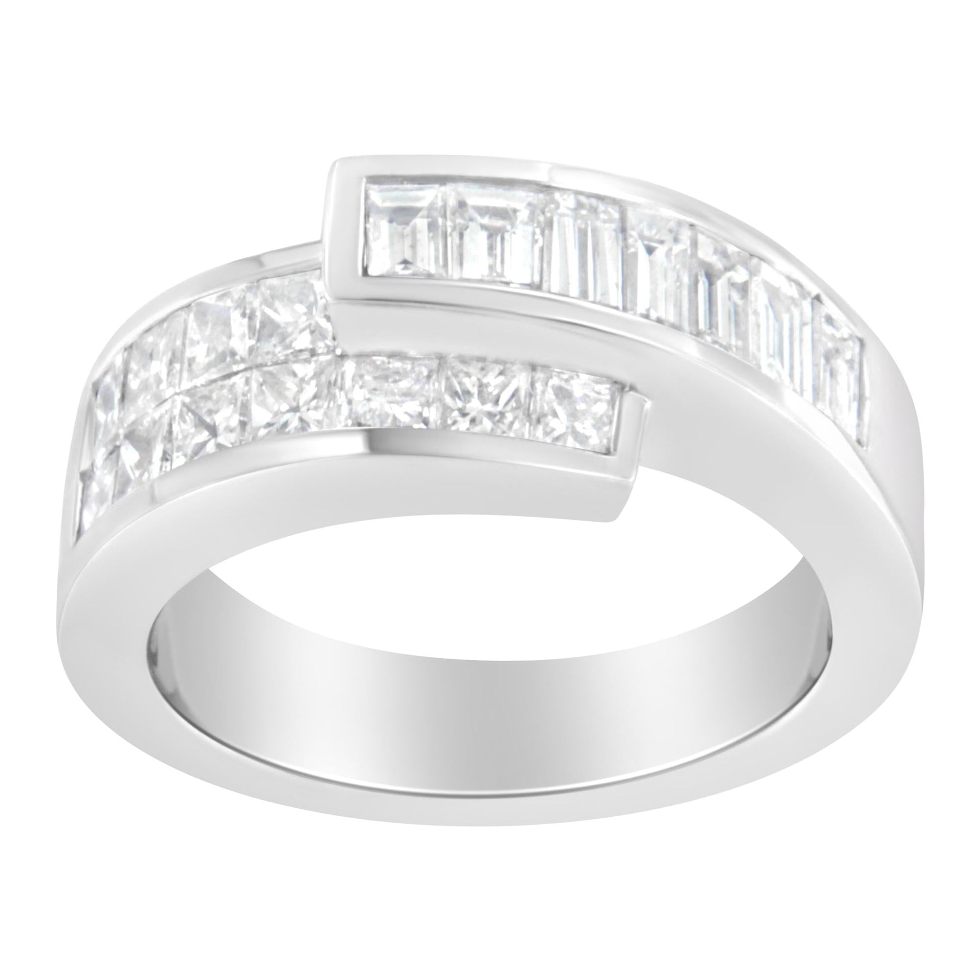 14K White Gold 2.0 Cttw Channel-Set Princess and Baguette-Cut Diamond Bypass