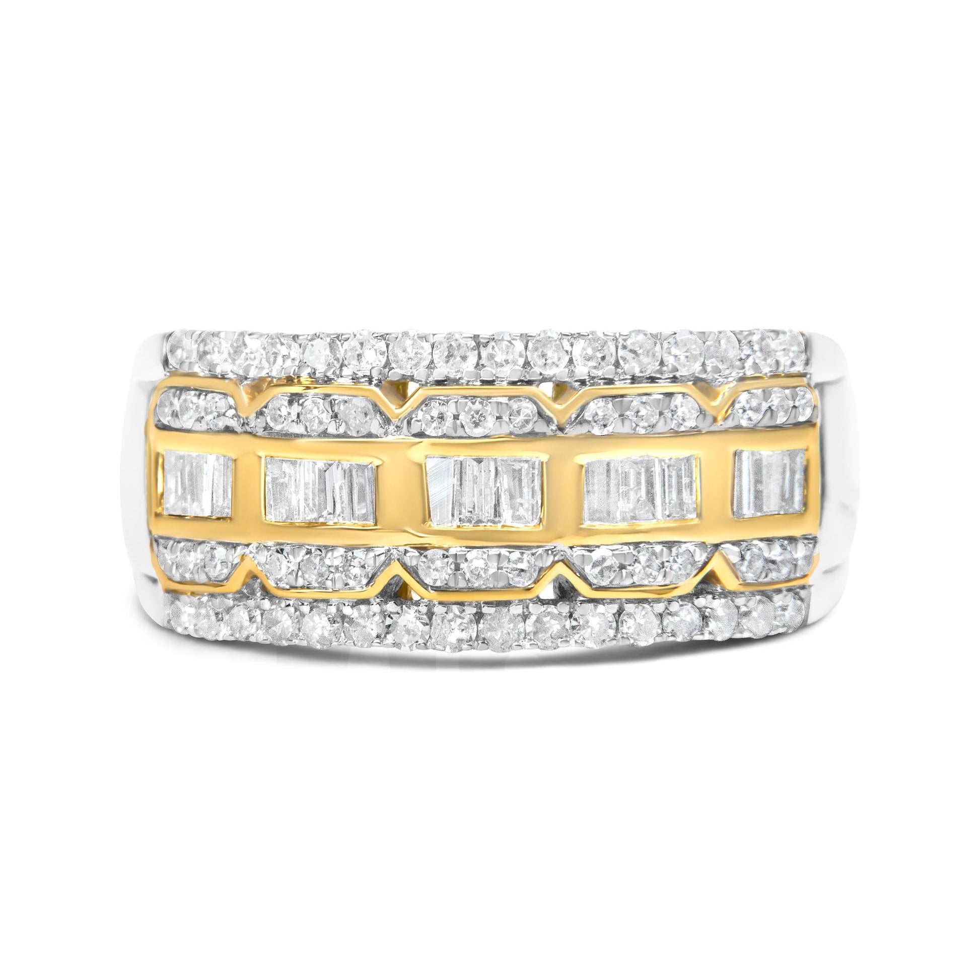 10K White and Yellow Gold 1.00 Cttw Baguette and Round cut Diamond Art Deco