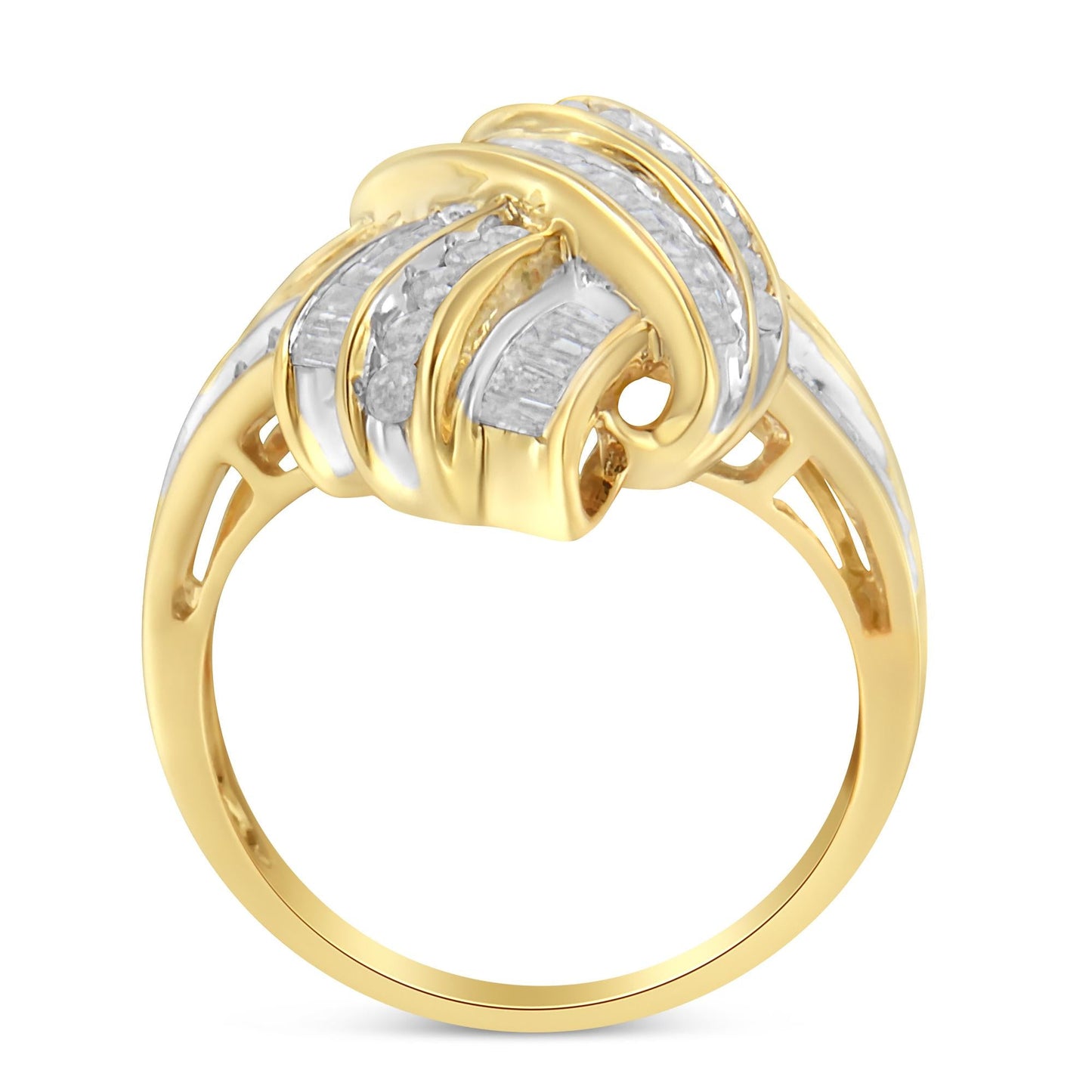 10K Yellow Gold Diamond Bypass Cocktail Ring (1 1/5 Cttw I-J Color I2-I3