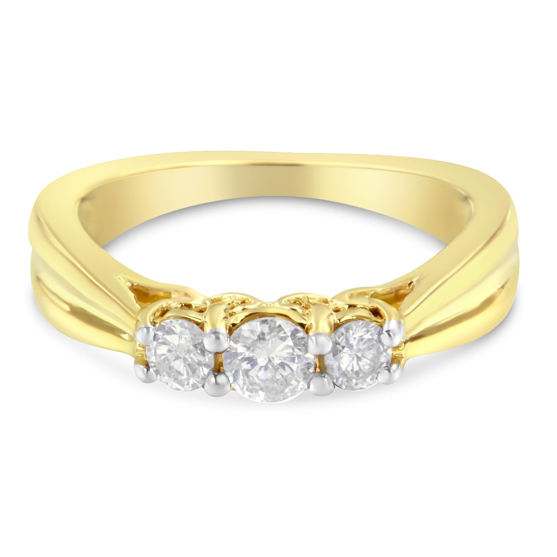 10K Yellow Gold Three-stone Diamond Ring (0.50 cttw J-K Color I2-I3 Clarity)