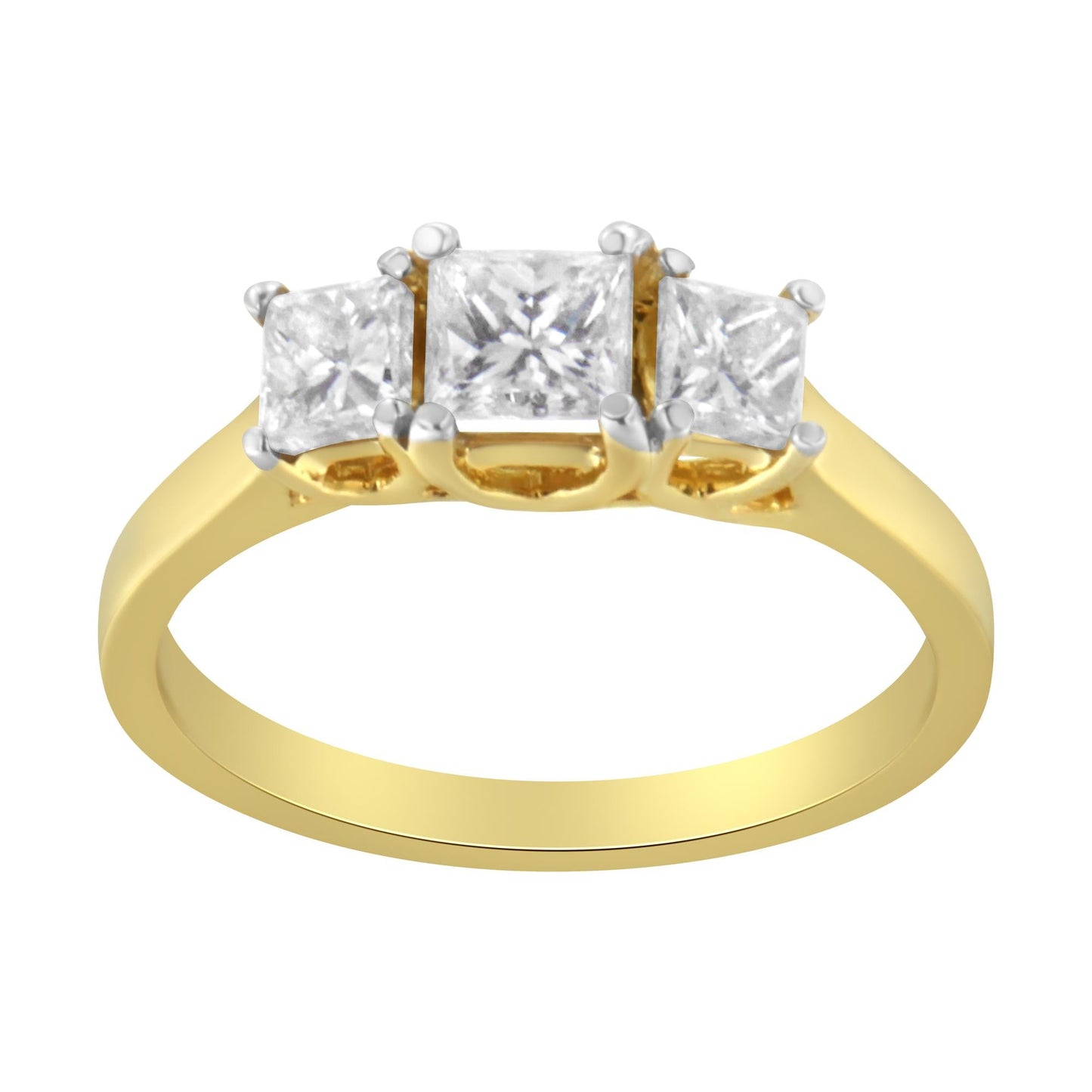 10K Yellow Gold Princess-Cut Diamond Three Stone Band Ring (1 Cttw J-K Color