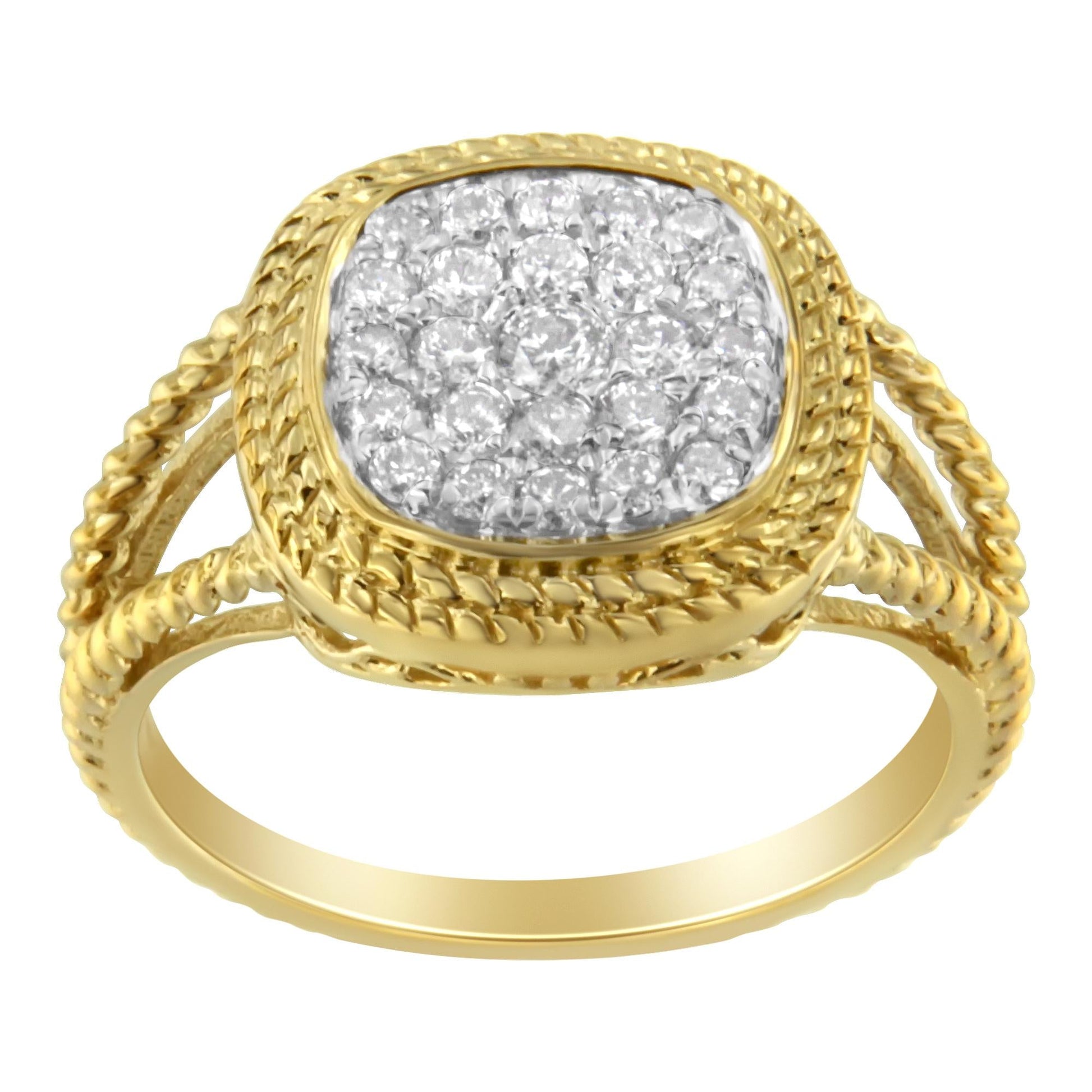 10K Yellow Gold Plated.925 Sterling Silver 1/2 Cttw Diamond Square Cushion