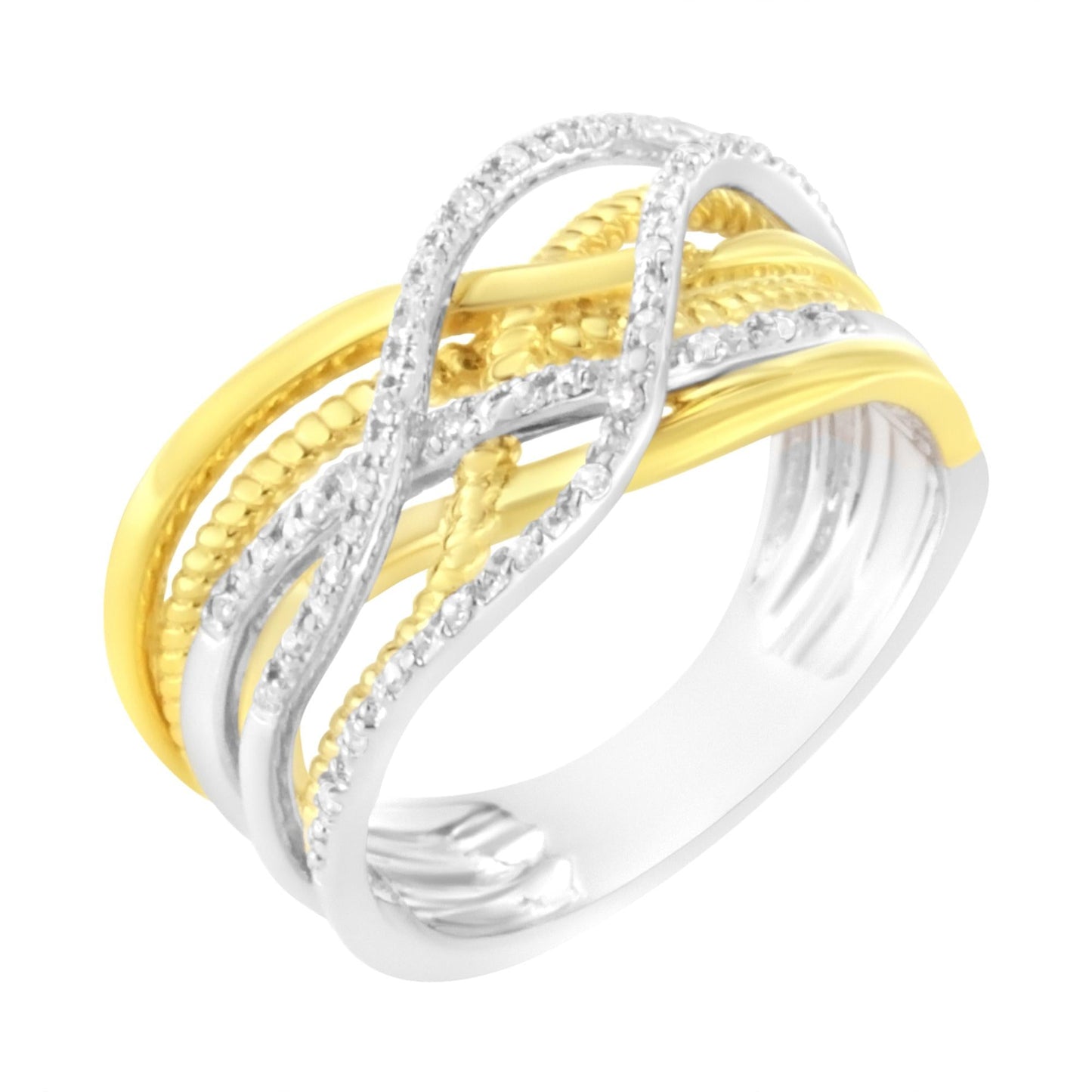 10K Yellow Gold Plated.925 Sterling Silver 1/10 Cttw Diamond Multi Row