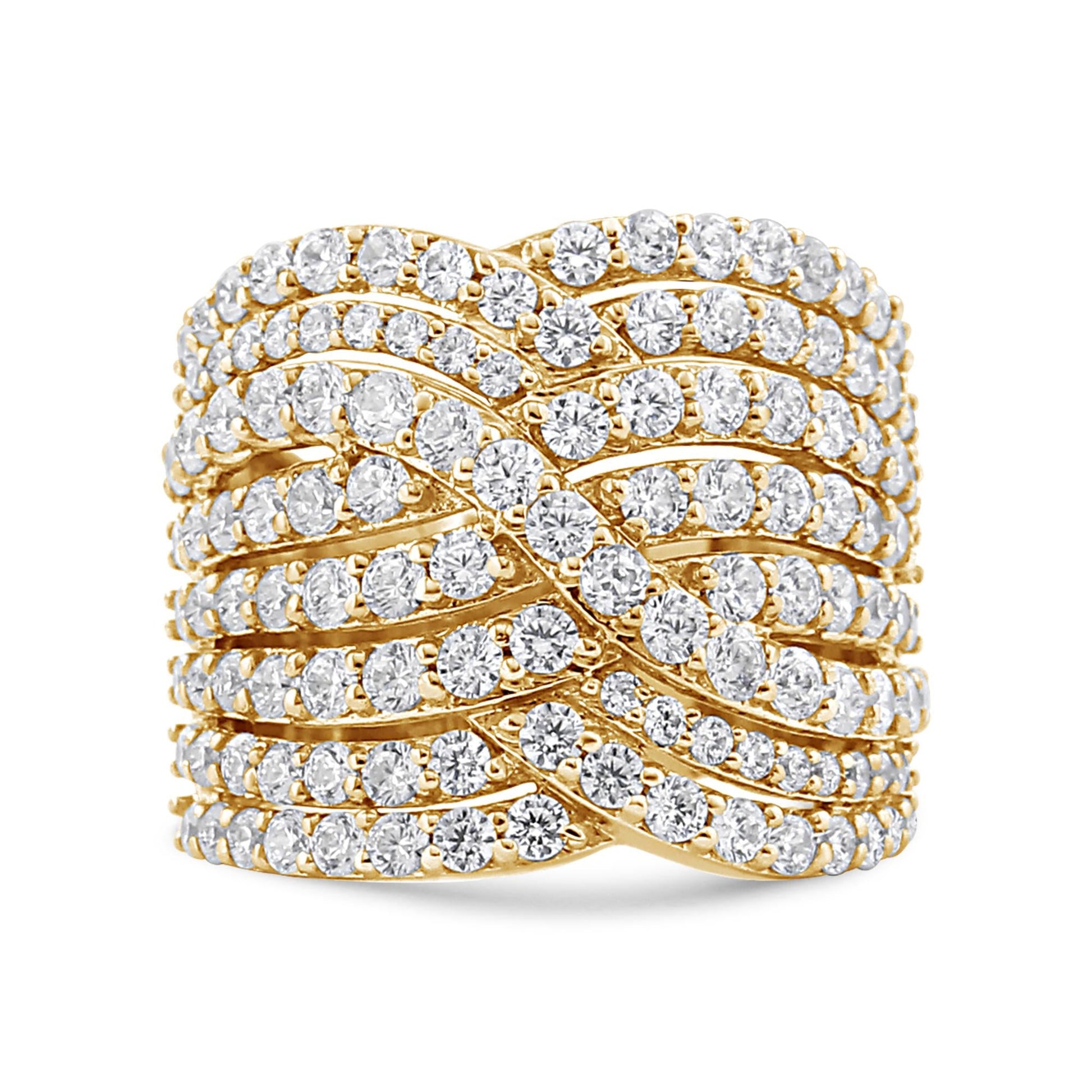 10K Yellow Gold 3.0 Cttw Diamond Eight-Row Bypass Crossover Statement Band Ring