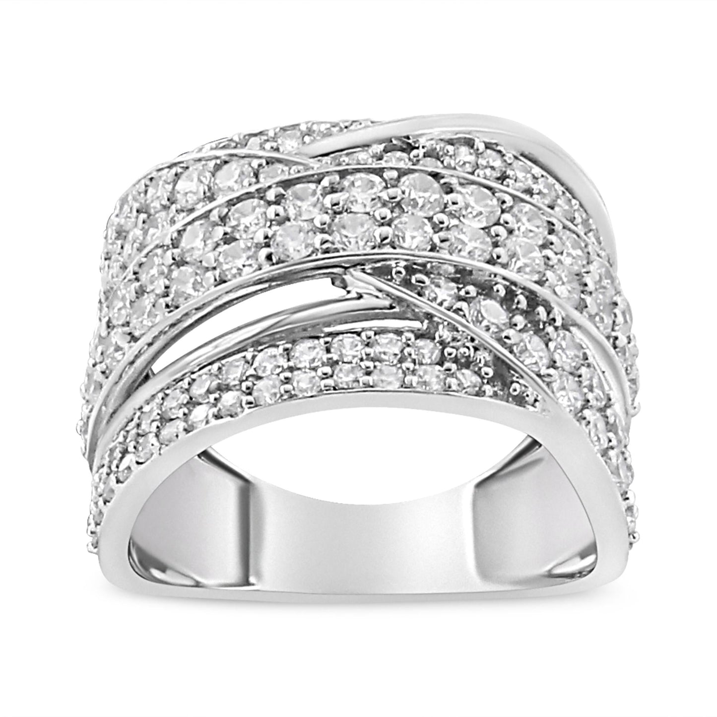 .925 Sterling Silver 2.00 Cttw Round-Cut Diamond Overlapping Bypass Band Ring