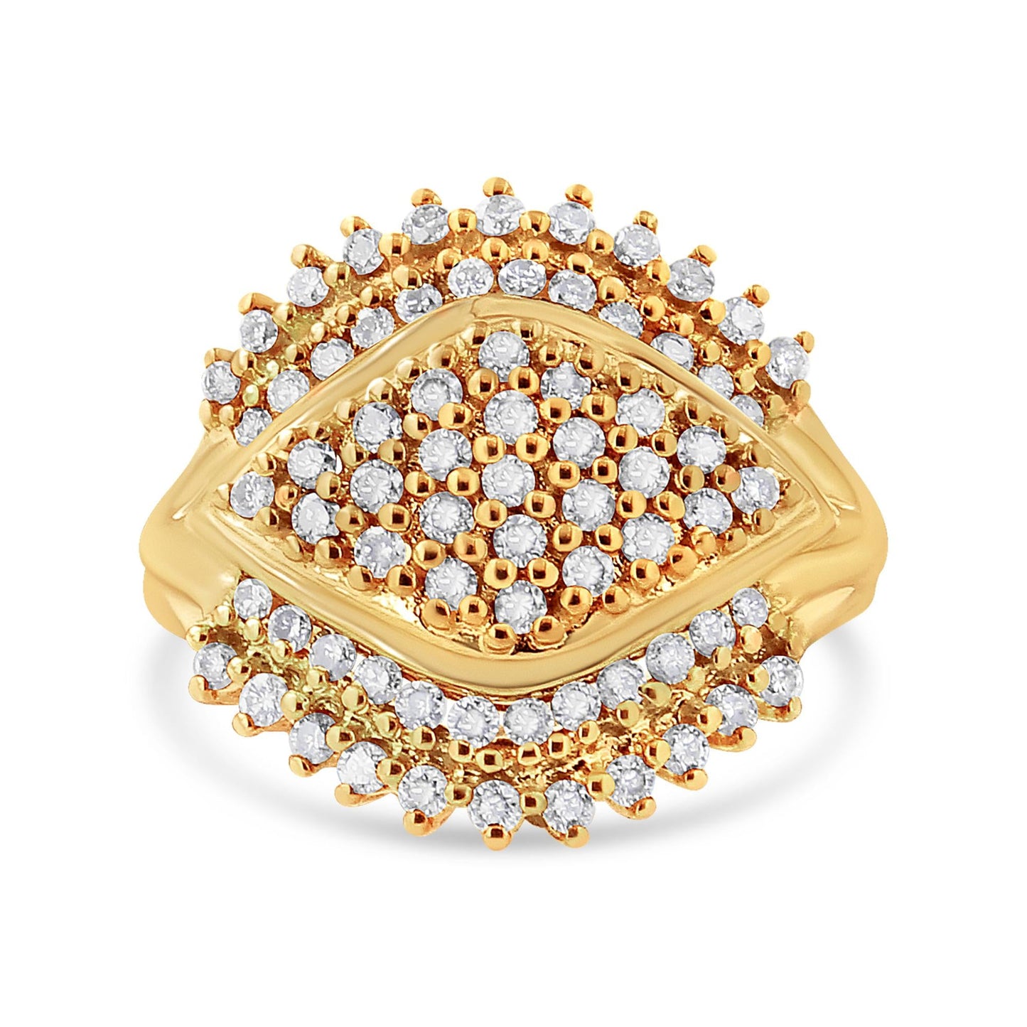 10K Yellow Gold Plated.925 Sterling Silver 1.00 Cttw Diamond Cluster Ring