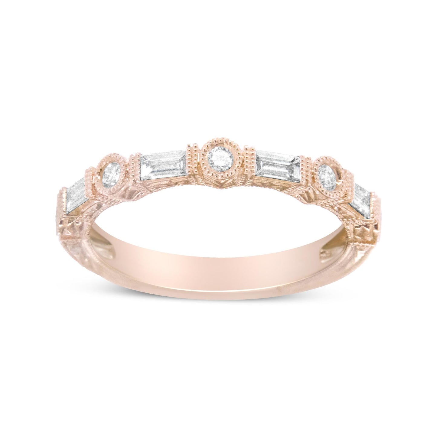 14K Rose Gold 3/8 Cttw Baguette and Round Diamond Bridal Band - (H-I Color