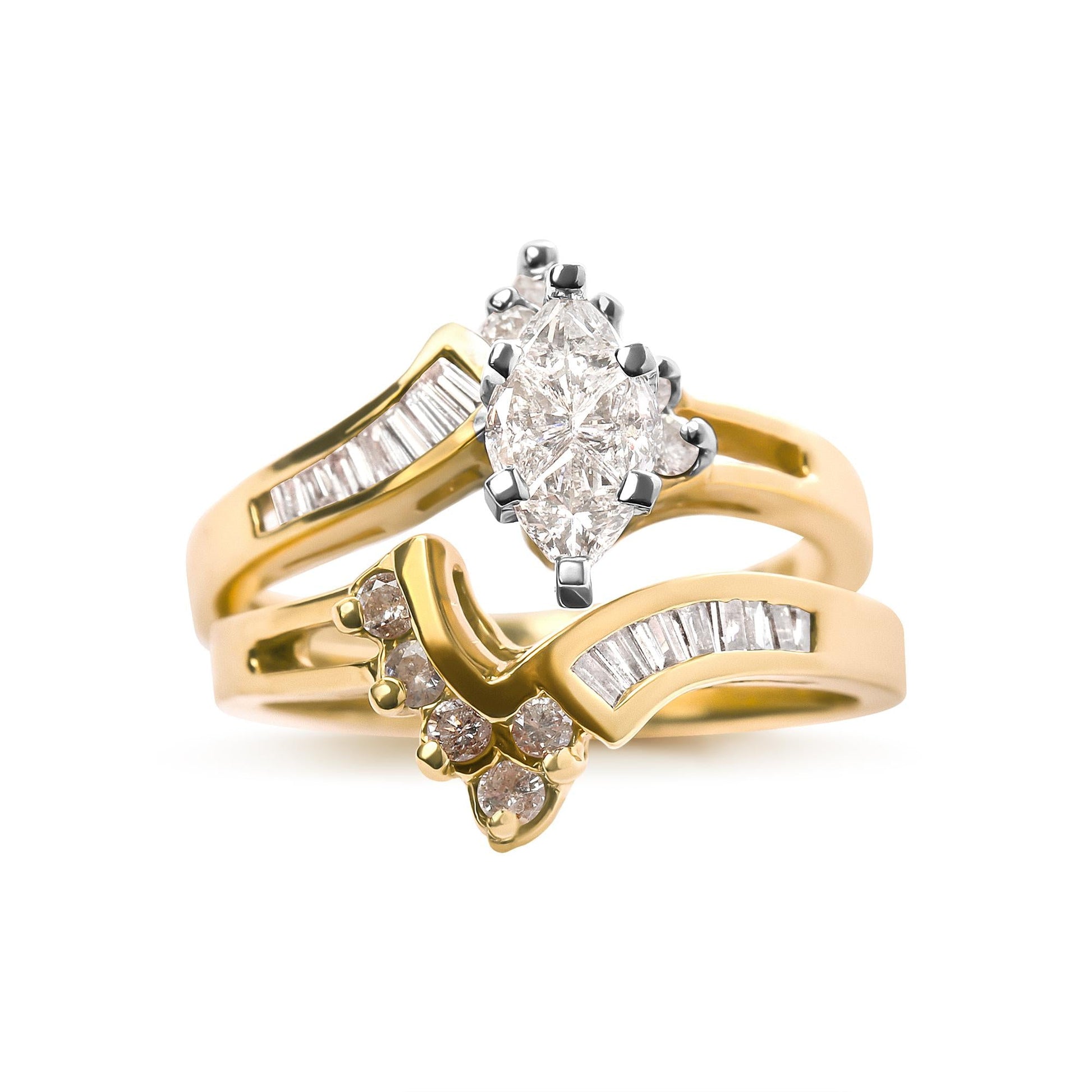 14K Two Tone 3/4 Cttw Diamond Engagement Ring Set (H-I Color SI1-SI2 Clarity)