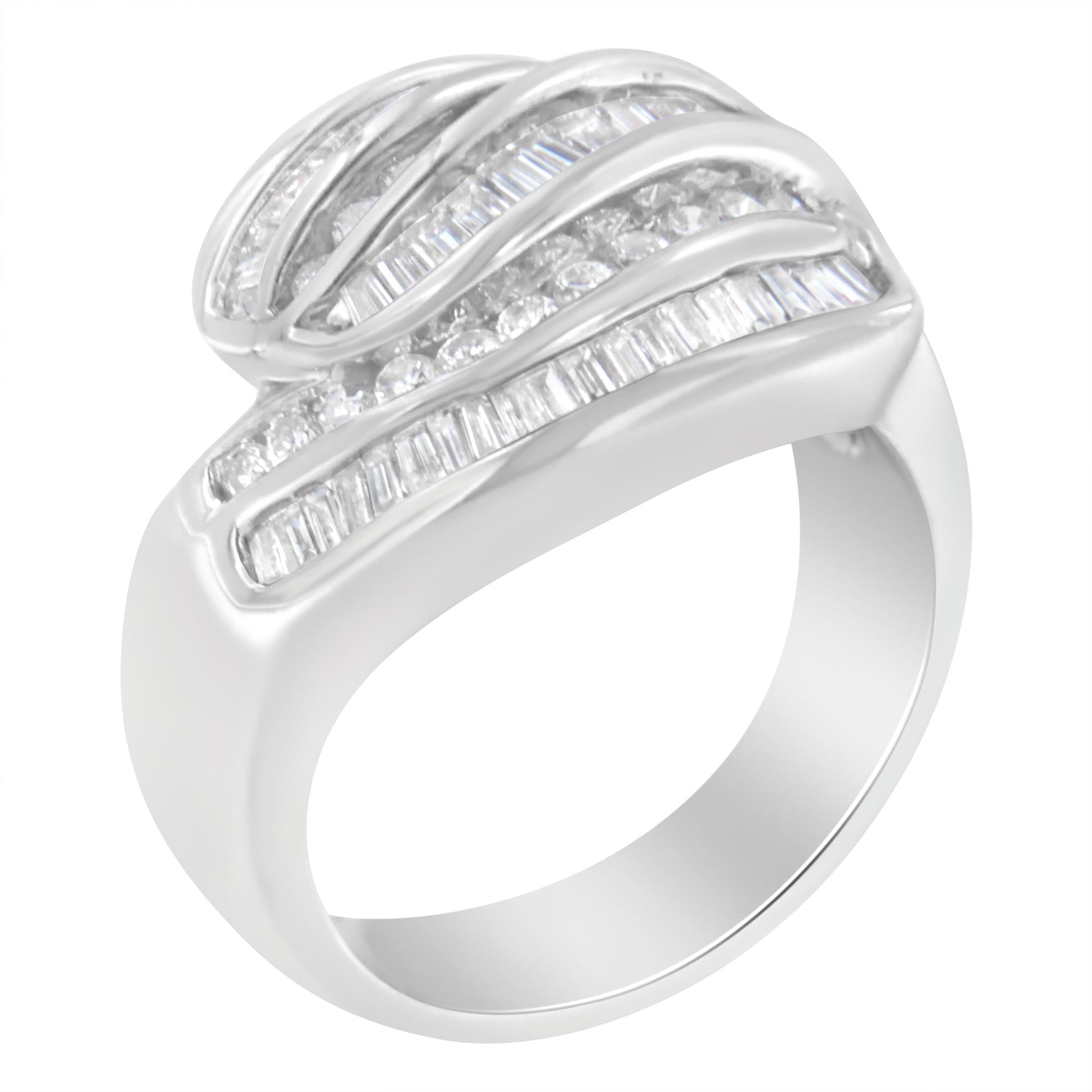 14KT White Gold Diamond Bypass Band Ring (1 cttw H-I Color SI1-SI2 Clarity) - 7