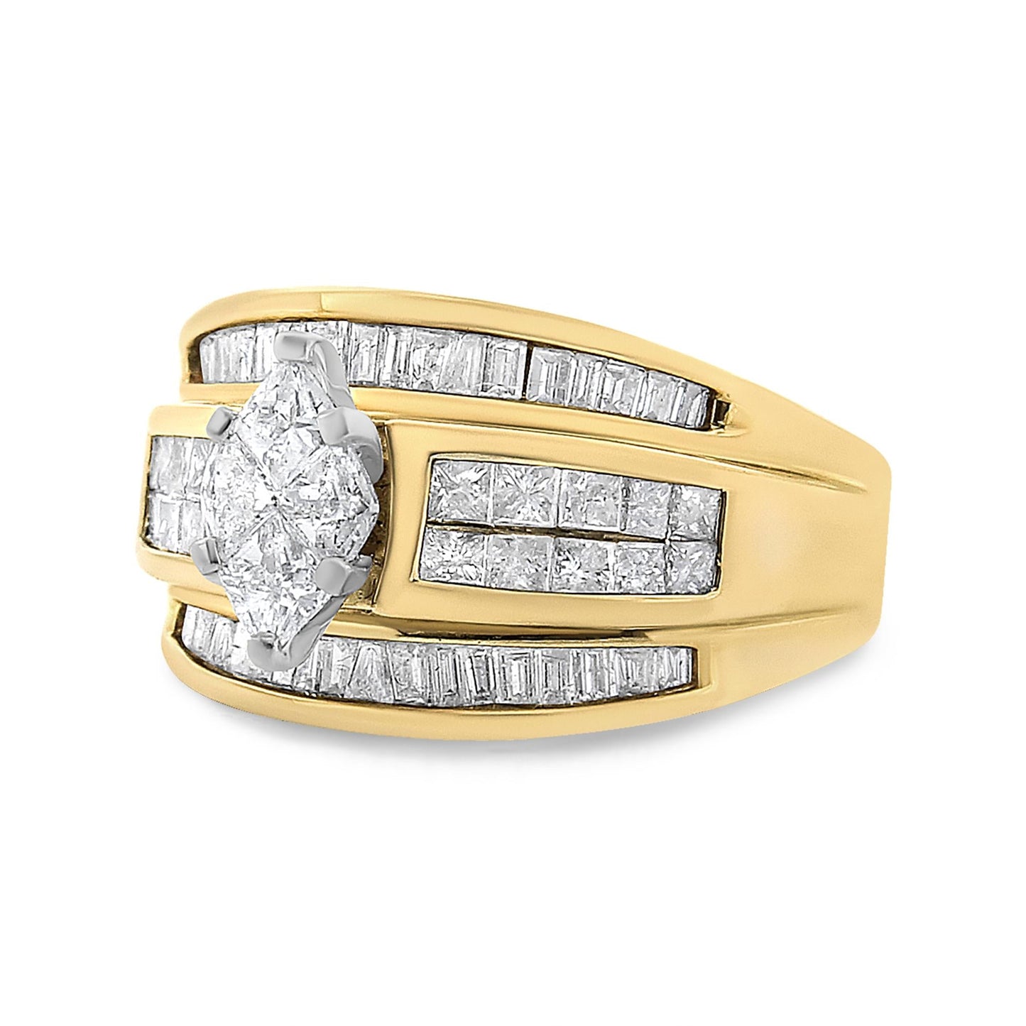 14K Yellow Gold 1 1/2 Cttw Pie Princess and Baguette-cut Diamond Marquise