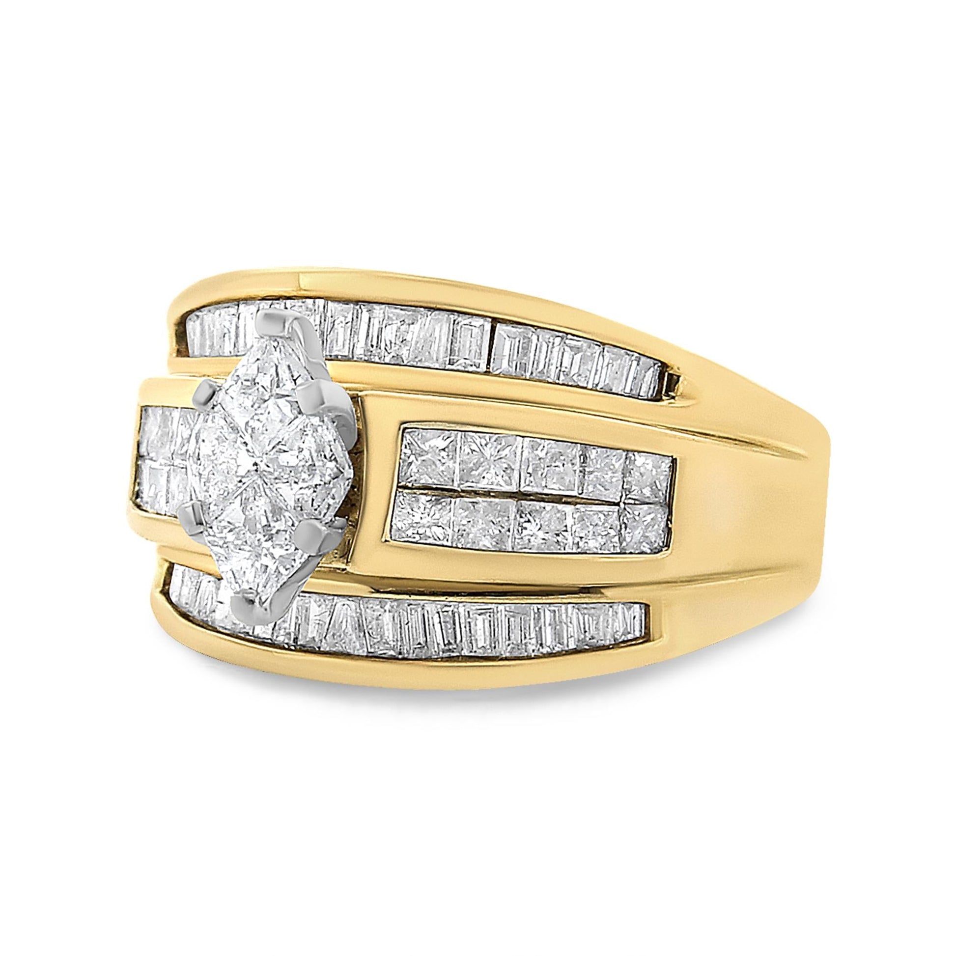 14K Yellow Gold 1 1/2 Cttw Pie Princess and Baguette-cut Diamond Marquise