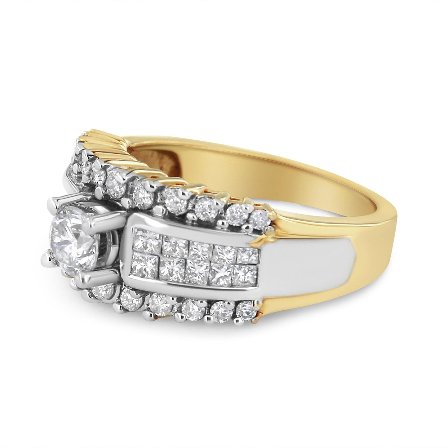 14K Yellow and White Gold 1 1/2 Cttw Round and Princess-Cut Diamond Band Ring