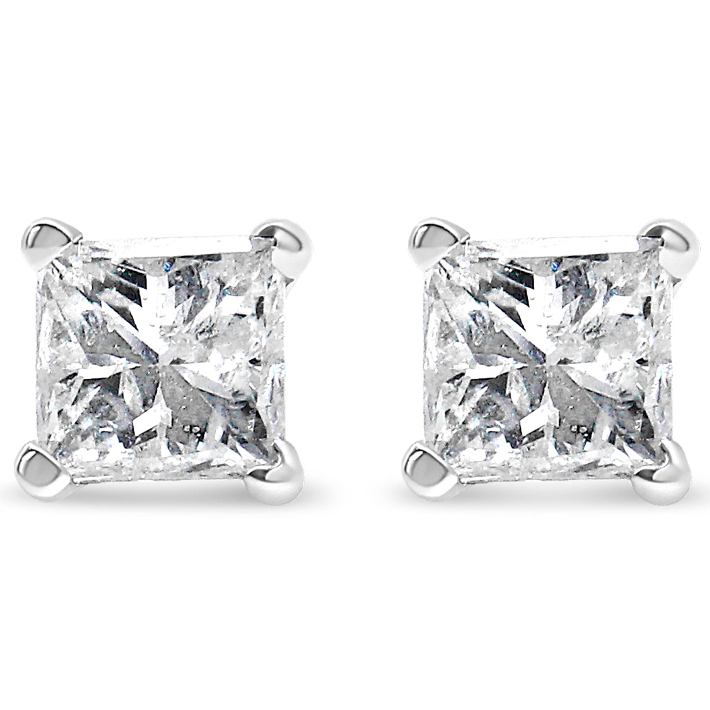 14K White Gold Clarity-Enhanced Certified Princess Diamond Stud Earrings (1/2