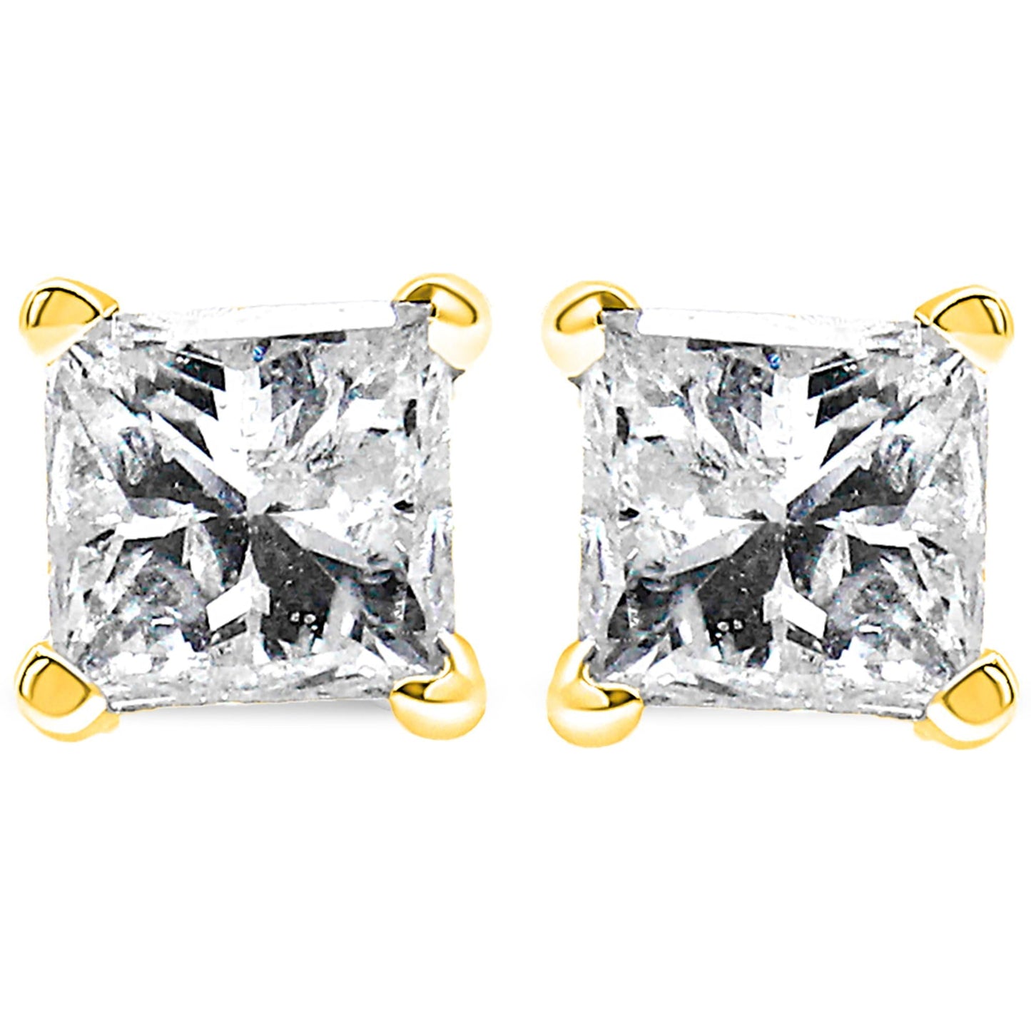 14K Yellow Gold 1/5 Cttw Princess-Cut Diamond Petite Classic Square Stud