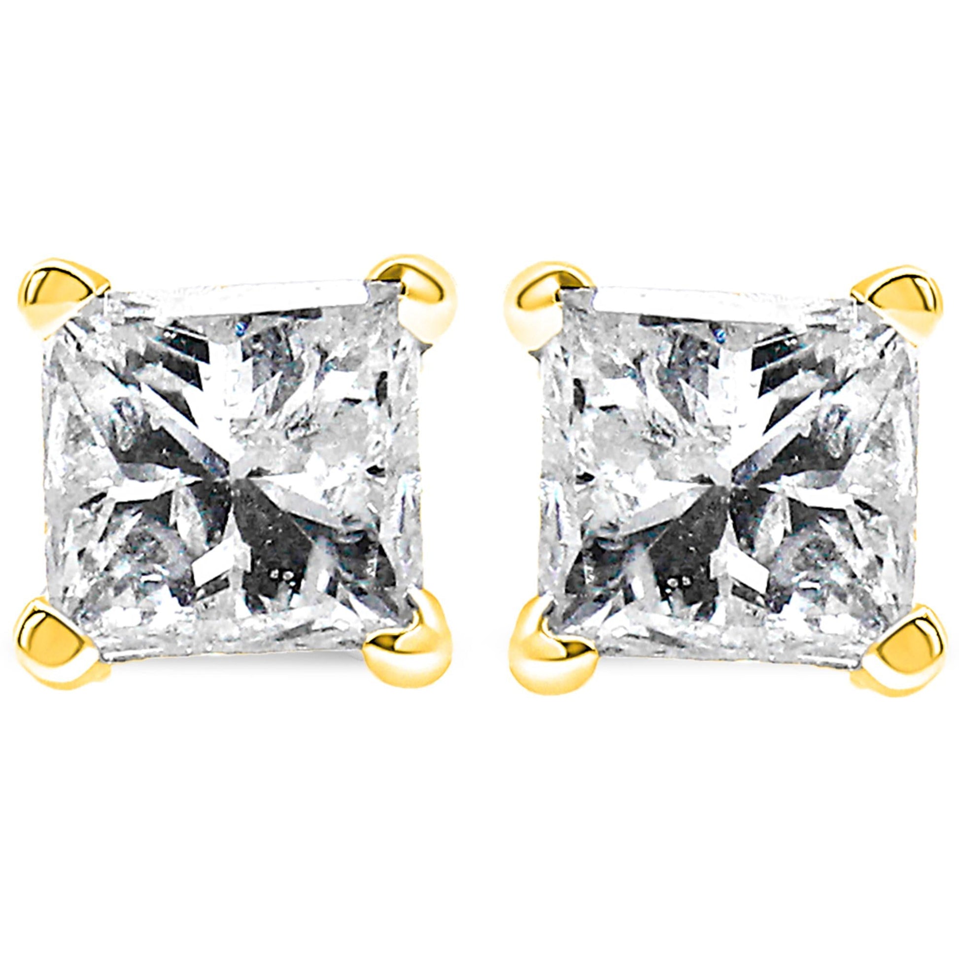 14K Yellow Gold Clarity Enhanced Princess Cut Diamond Certified Stud Earrings