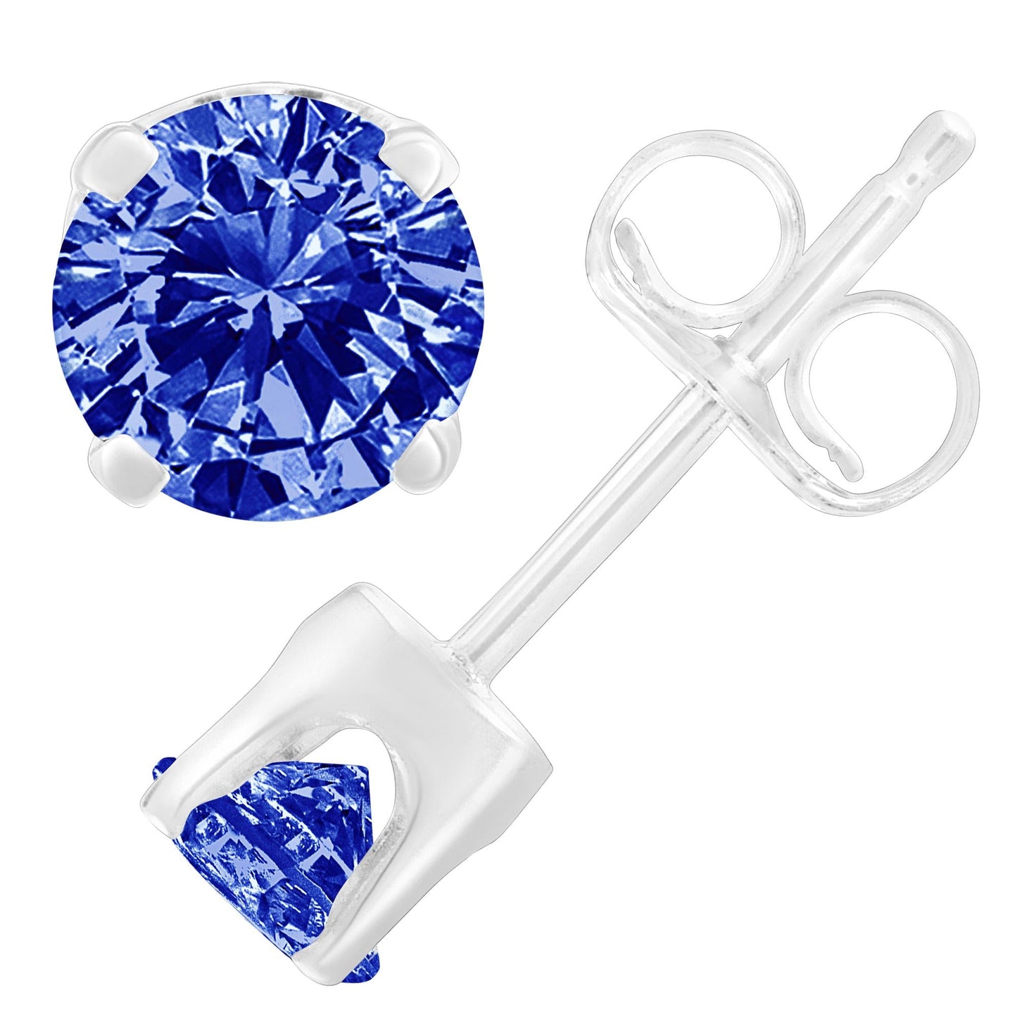 .925 Sterling Silver 1/5 Cttw Round Brilliant-Cut Blue Diamond Classic 4-Prong Stud Earrings (Fancy Color-Enhanced, I2-I3 Clarity)