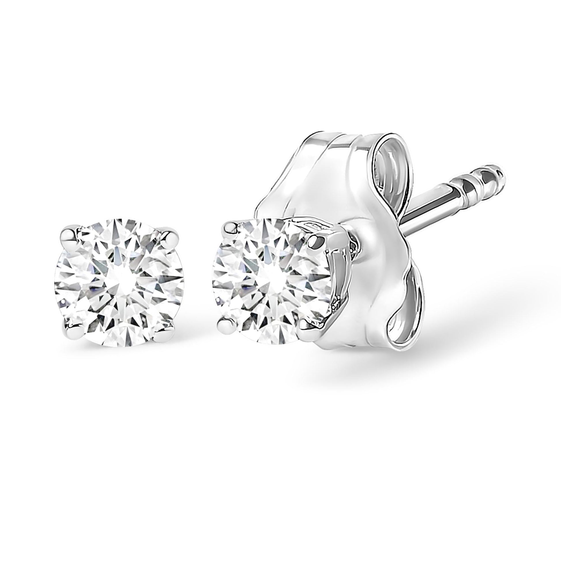 14K White Gold Round Cut Diamond Solitaire Stud Earrings (1/2 cttw H-I Color