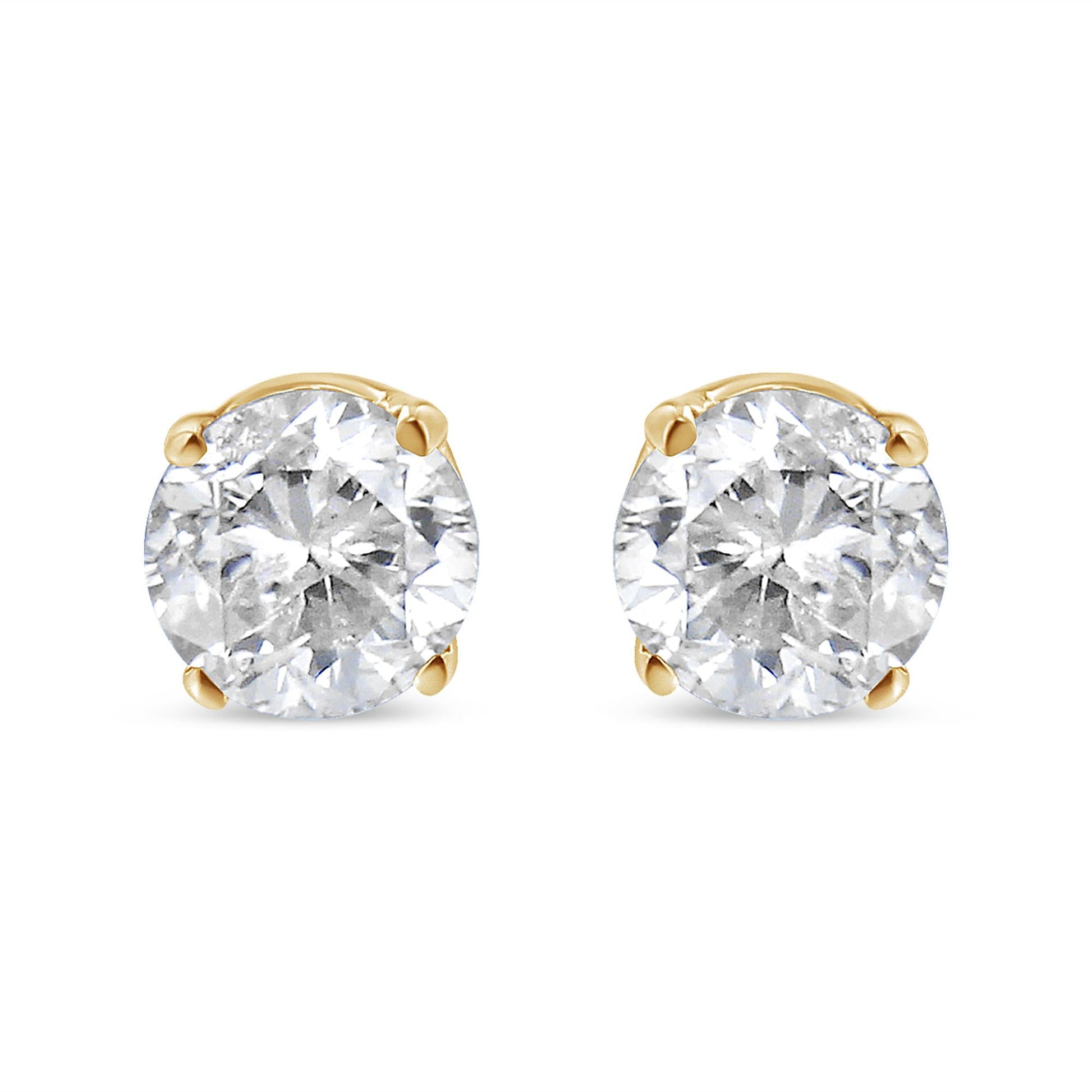 14K Yellow Gold 1/2 Cttw Round-Cut Diamond Solitaire Stud Earrings (O-P Color