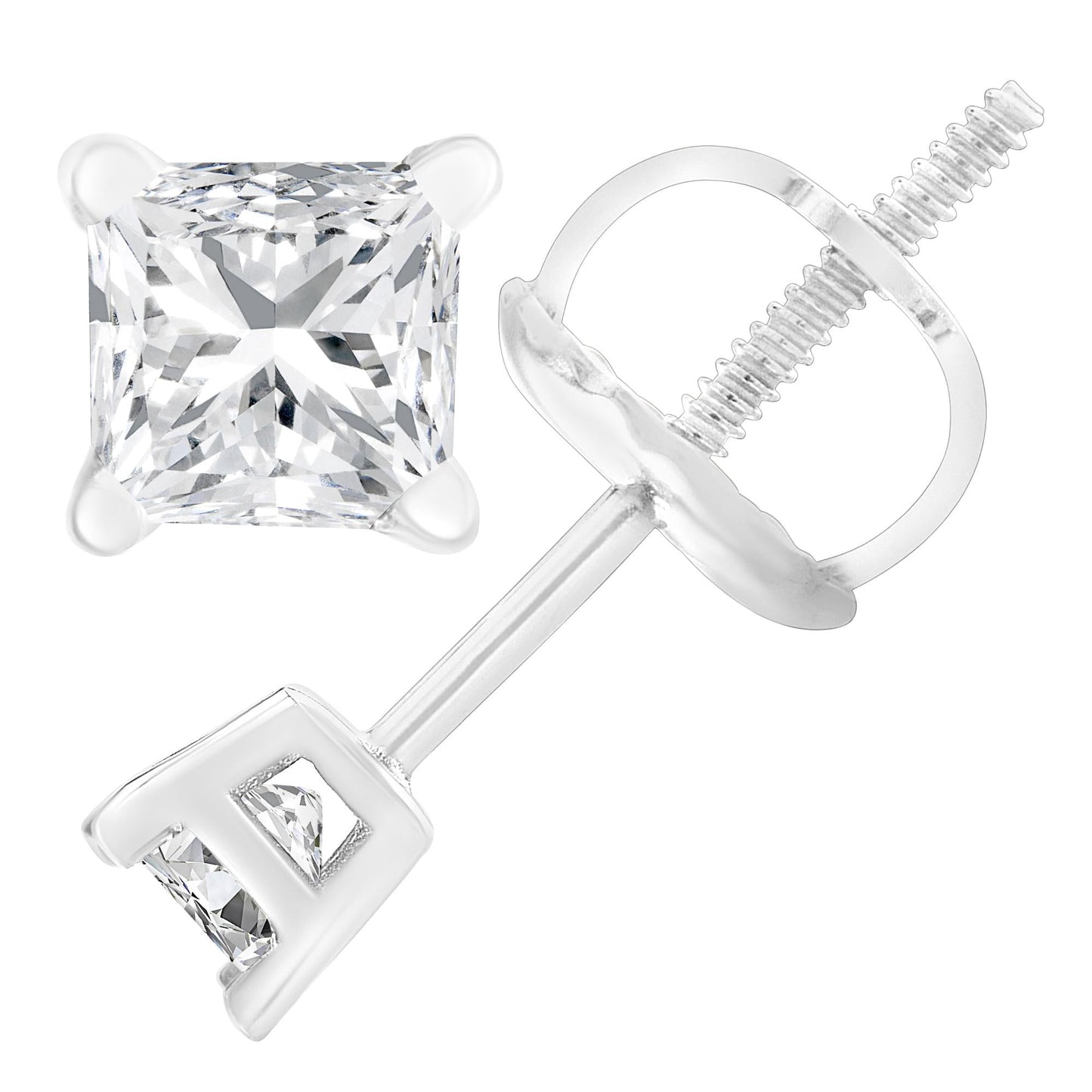 AGS Certified 18K White Gold 1.0 Cttw 4-Prong Set Princess-Cut Solitaire