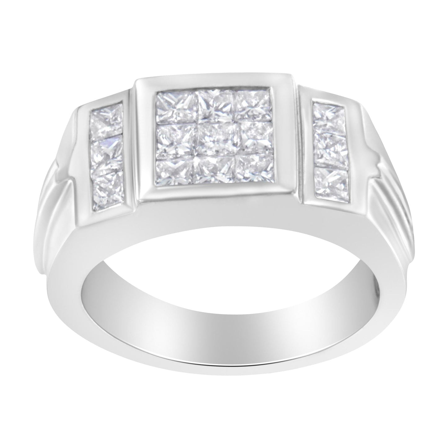 Men’s 14K White Gold Diamond Cluster Ring (2 cttw G-H Color SI1-SI2 Clarity)