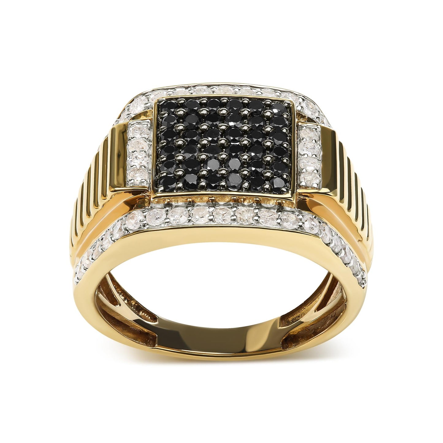 Men’s 10K Yellow Gold 1 1/2 Cttw White and Black Treated Diamond Cluster Ring