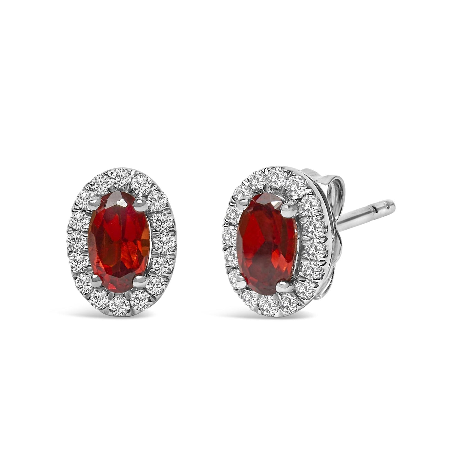 10K White Gold 5x3 MM Oval Cut Birthstone and Diamond Halo Stud Earrings (I-J Color, I1-I2 Clarity)