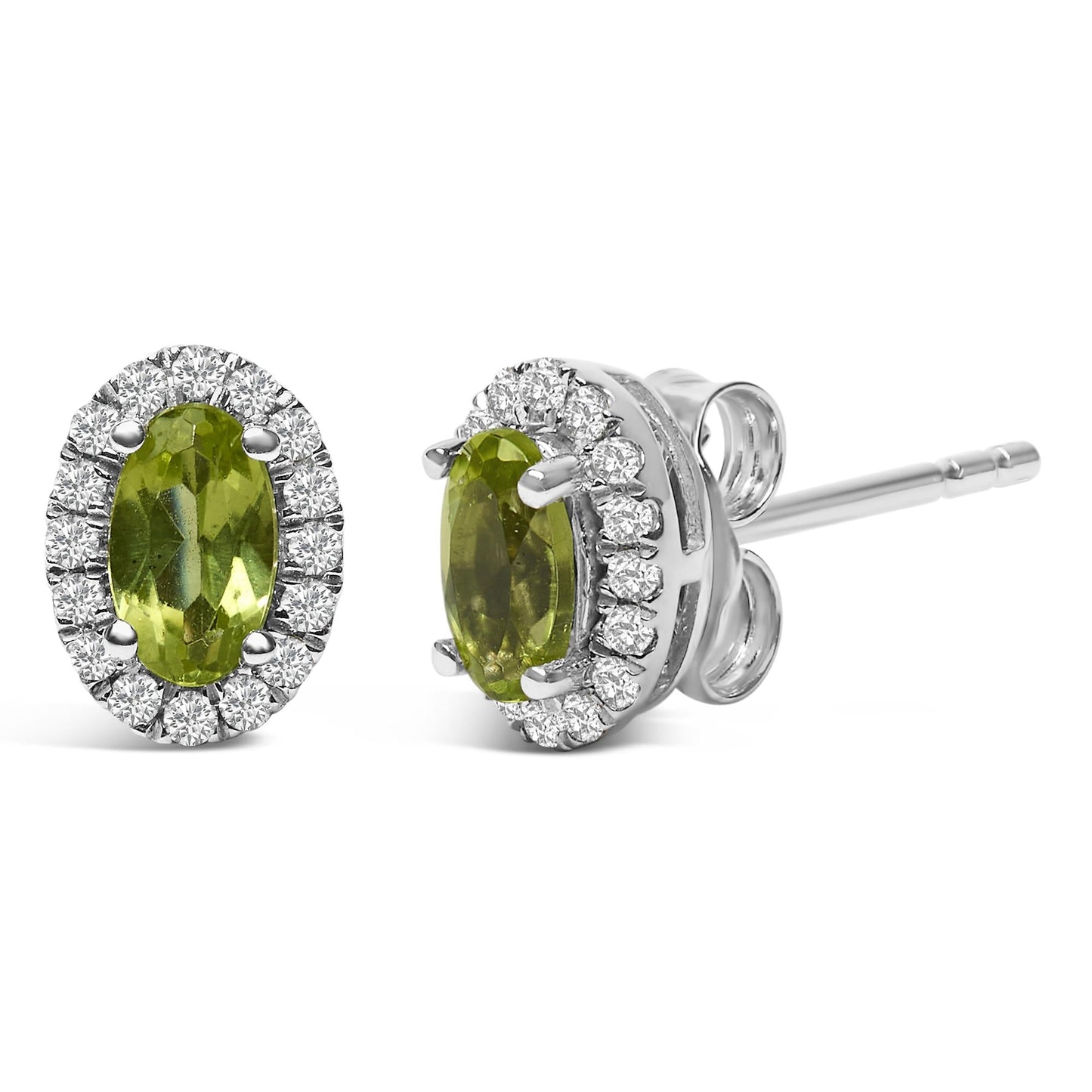 10K White Gold 5x3 MM Oval Cut Birthstone and Diamond Halo Stud Earrings (I-J Color, I1-I2 Clarity)