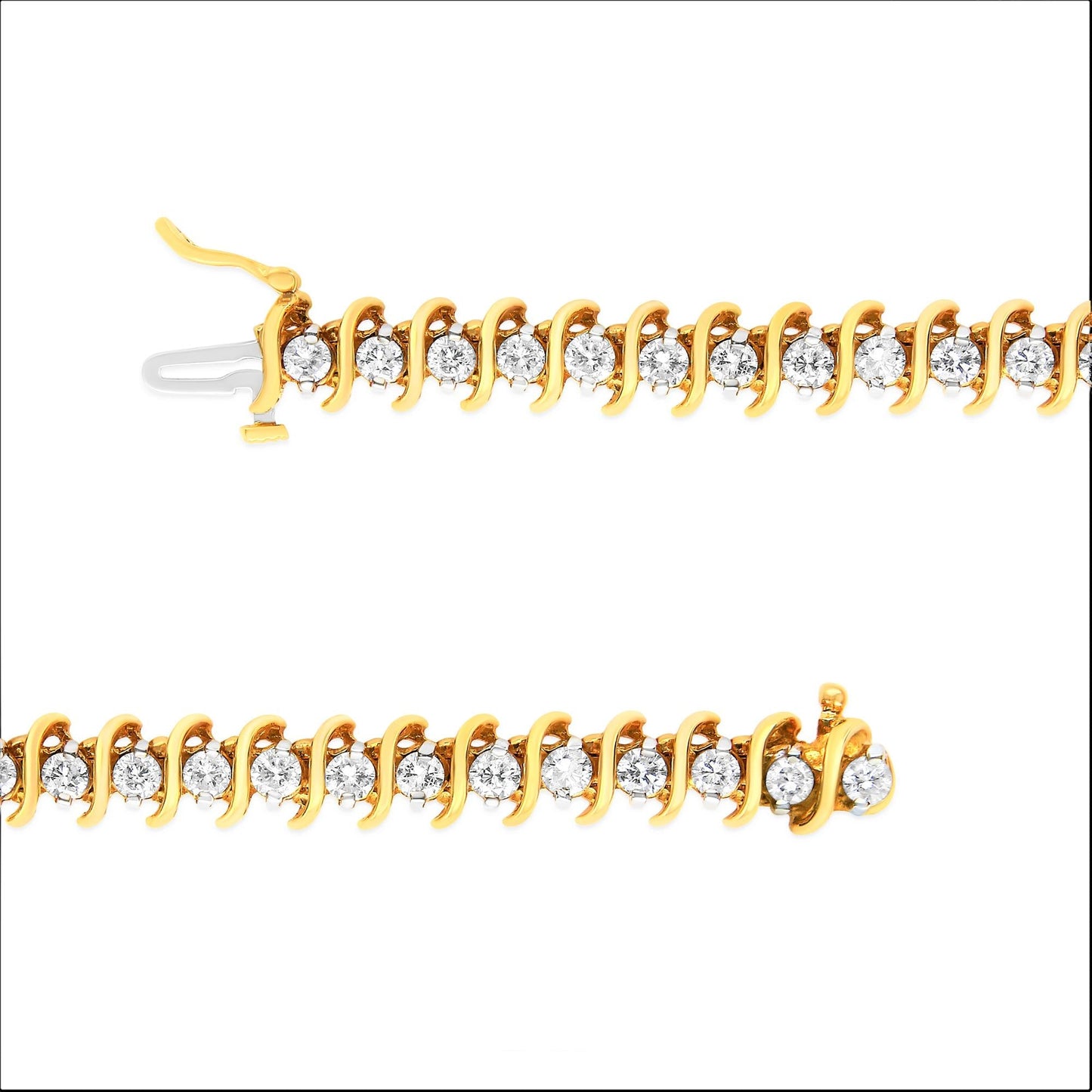 AGS Certified 18K Yellow Gold 5.00 Cttw ’S’ Link Wrapped 2-Prong Set Round