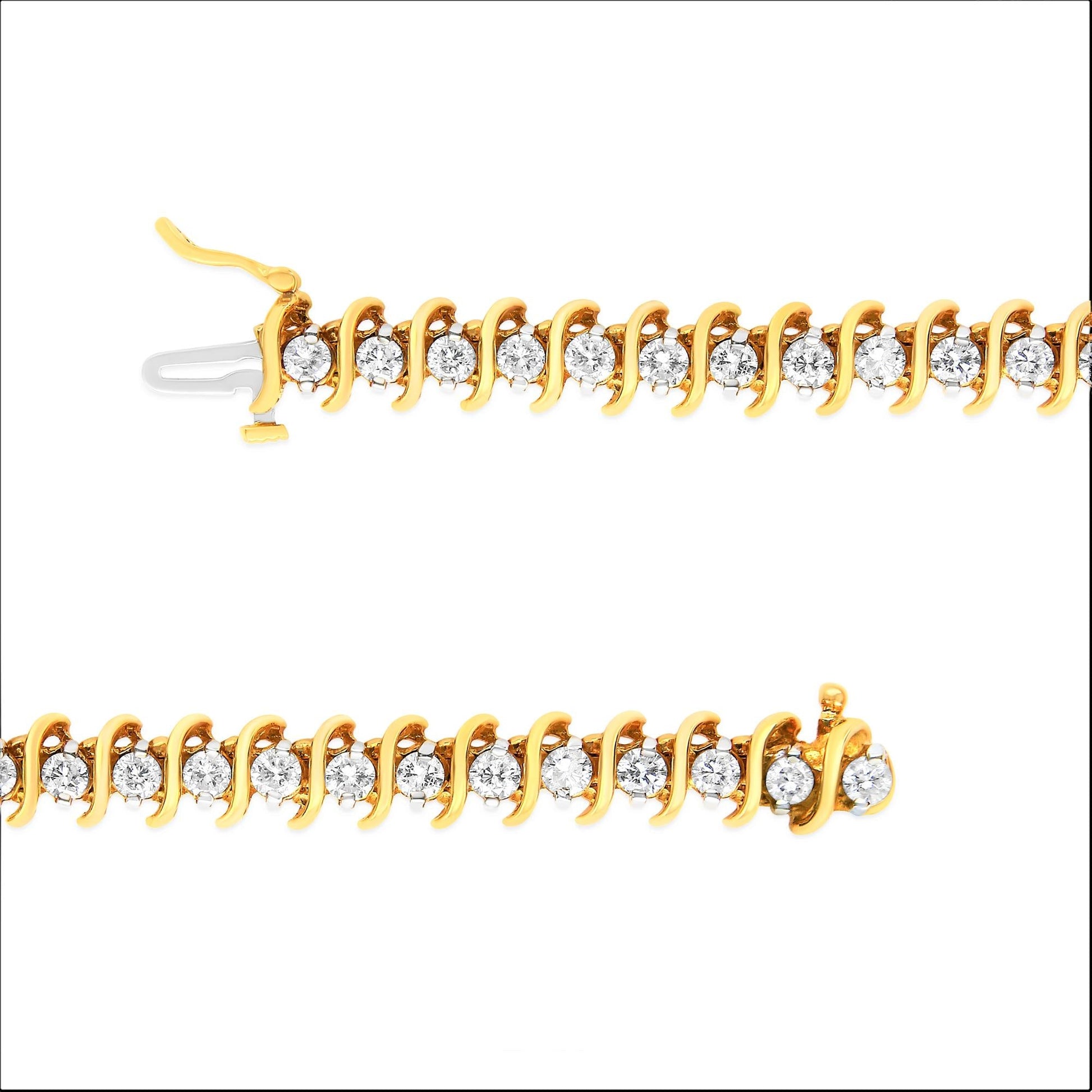 AGS Certified 18K Yellow Gold 5.00 Cttw ’S’ Link Wrapped 2-Prong Set Round