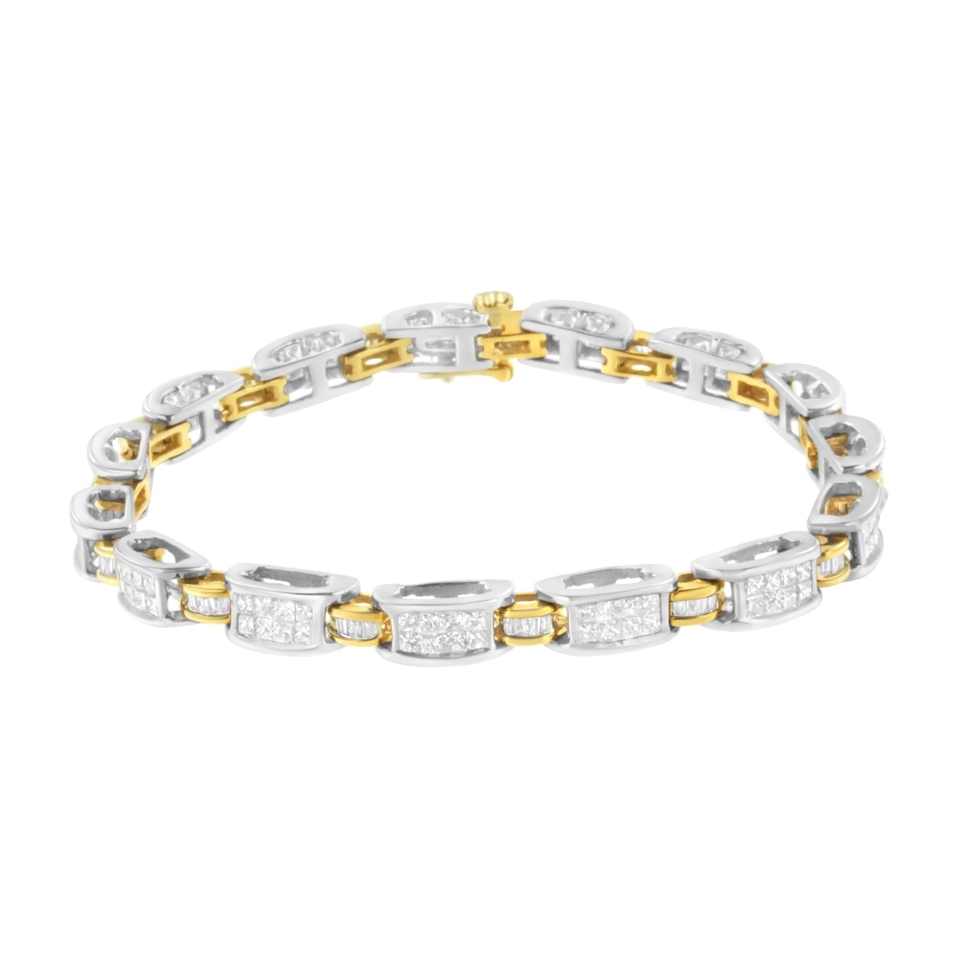 14K Two-Tone Gold Princess and Baguette-Cut Diamond Link Bracelet (3.00 cttw