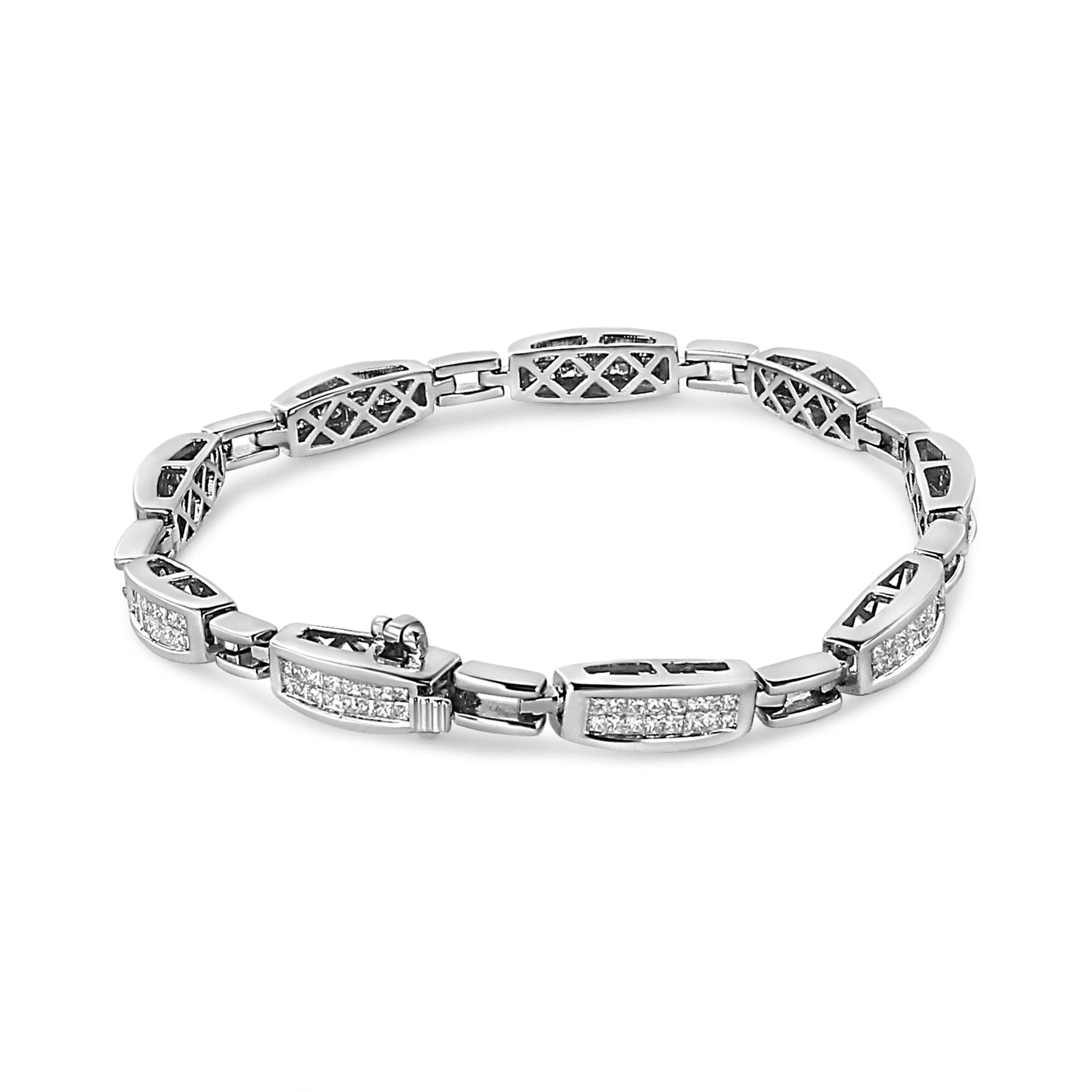 14K White Gold 2.00 Cttw Invisble-Set Princess Diamond Link Bracelet (I1-I2