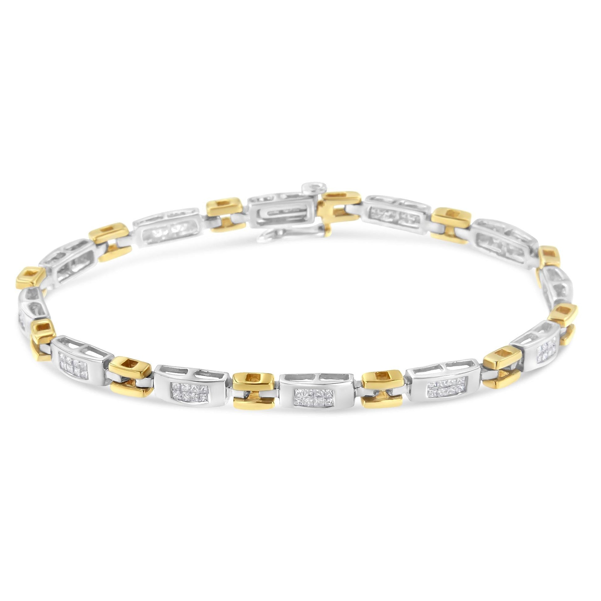 10K Two-Tone Gold Princess Cut Diamond Geo Link Bracelet (1.00 cttw H-I Color