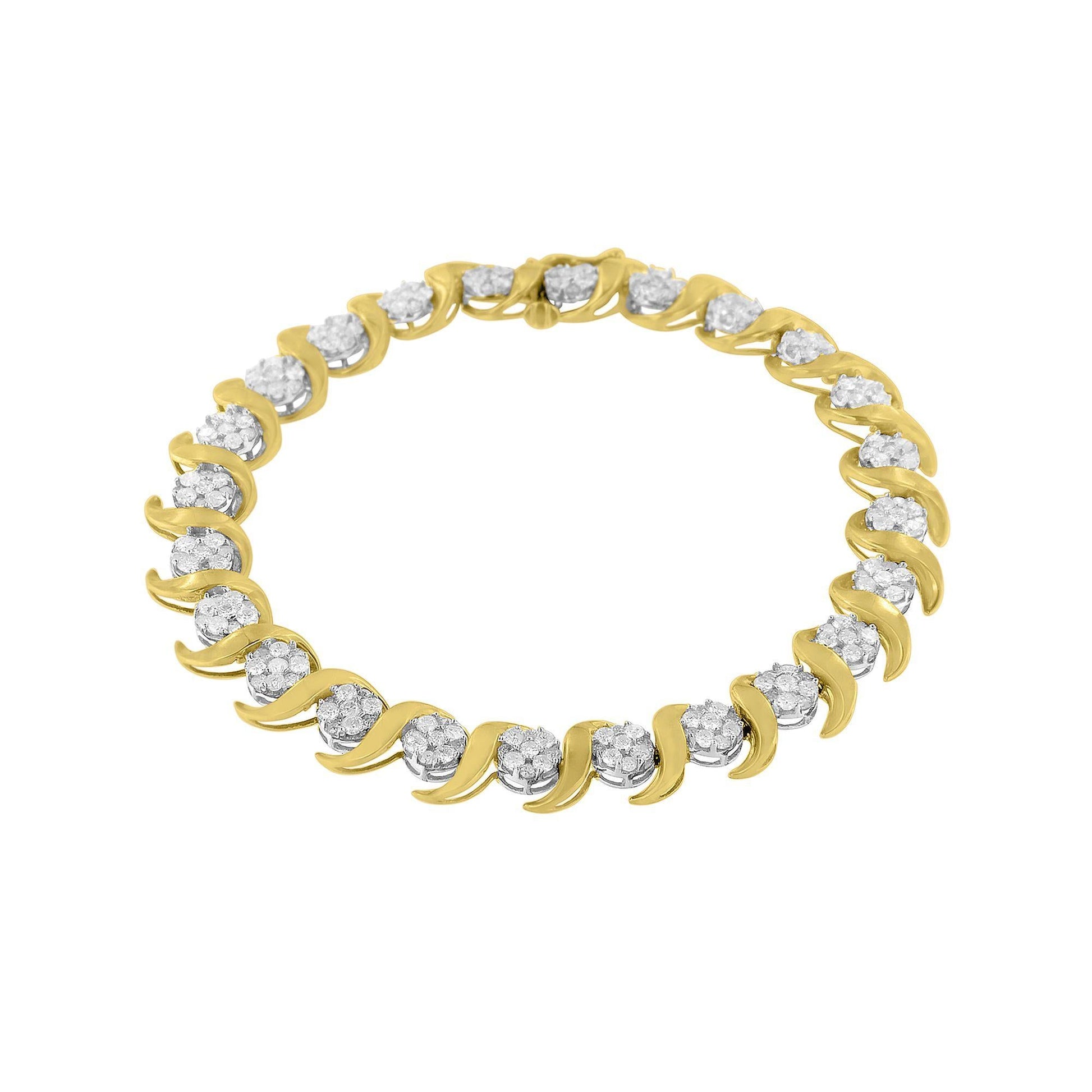 10K Yellow Gold 4.00 Cttw Round-Cut Diamond Floral Link 7.5’’ Bracelet (H-I