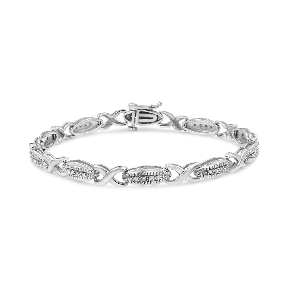 .925 Sterling Silver 1/5 Cttw Round-Cut Diamond ’X’ Link Bracelet - Size