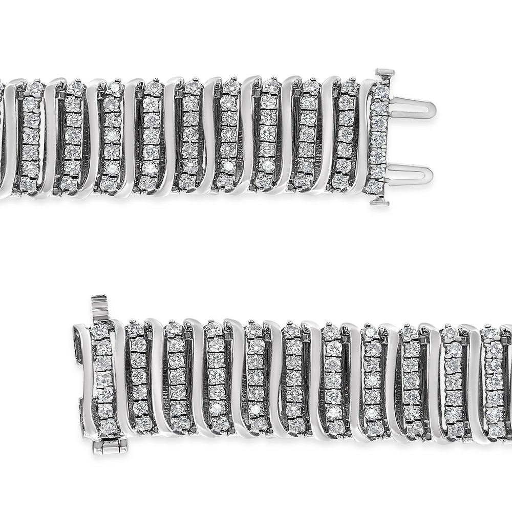 .925 Sterling Silver 8 1/2 Cttw Diamond 7 Row Chevron ’S’ Curved Link