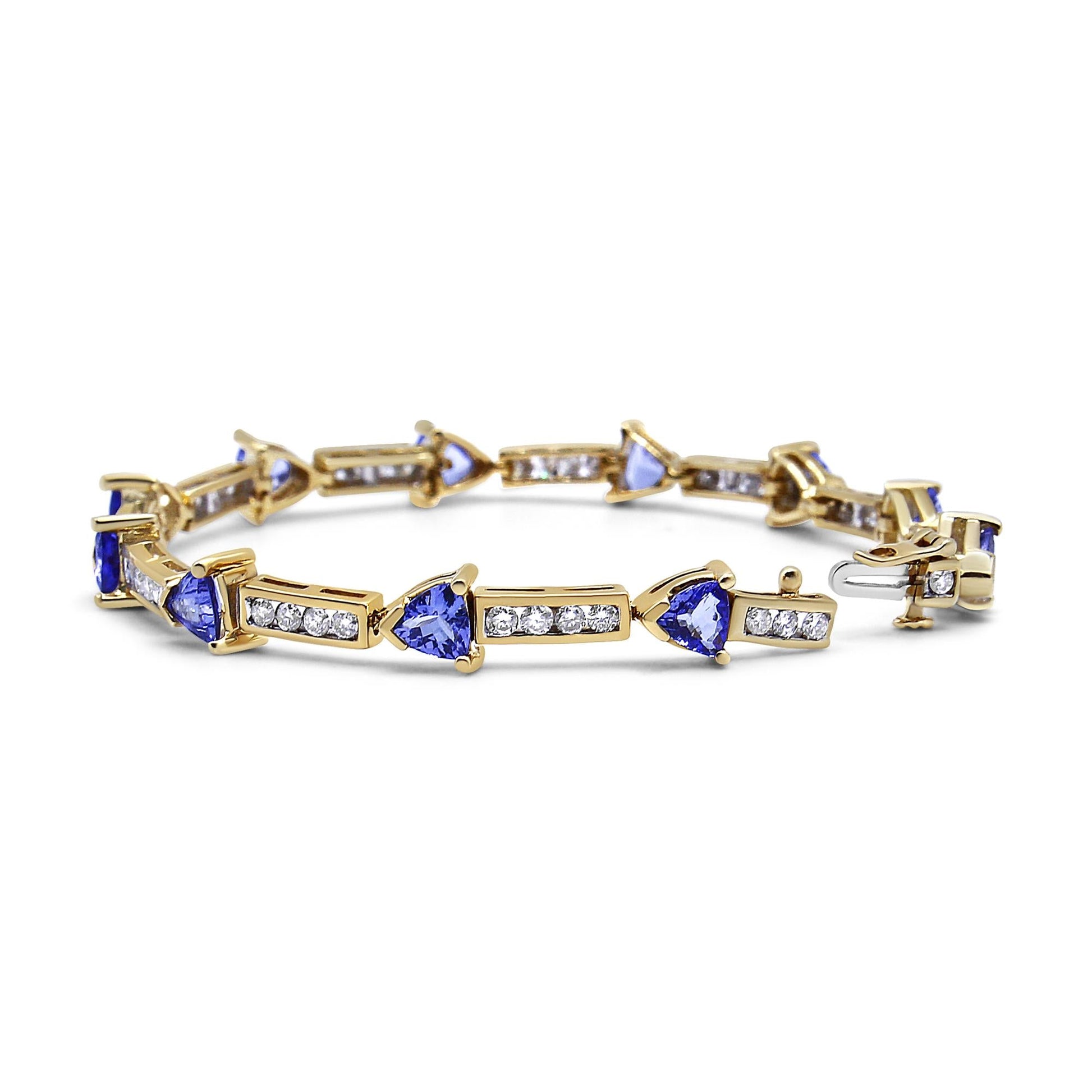 14K Yellow Gold 1 5/8 Cttw Diamond and 5MM Trillion Blue Tanzanite Link