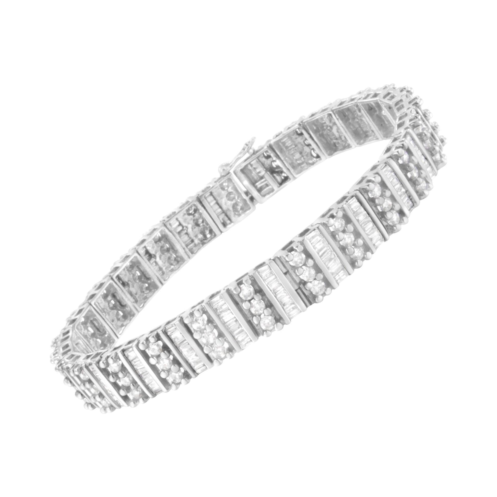 14K White Gold 4 7/8 cttw Baguette & Round Brilliant-Cut Diamond Channel- &