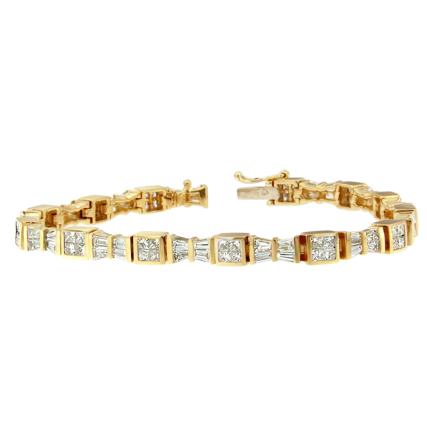 14K Yellow Gold Princess and Baguette Cut Diamond Bow Bracelet (5 3/4 cttw H-I