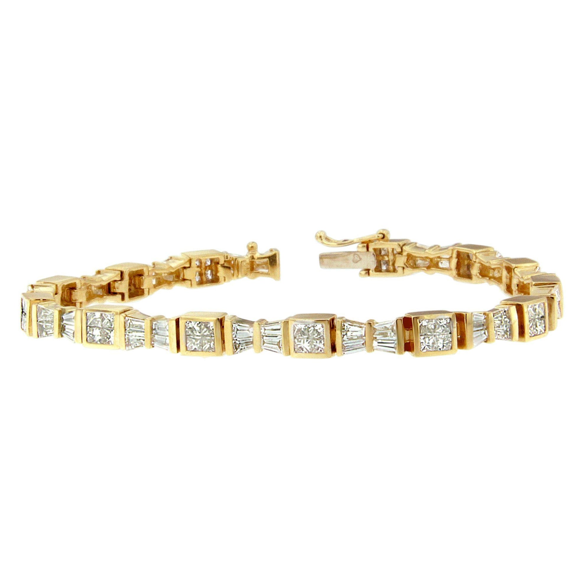 14K Yellow Gold Princess and Baguette Cut Diamond Bow Bracelet (5 3/4 cttw H-I