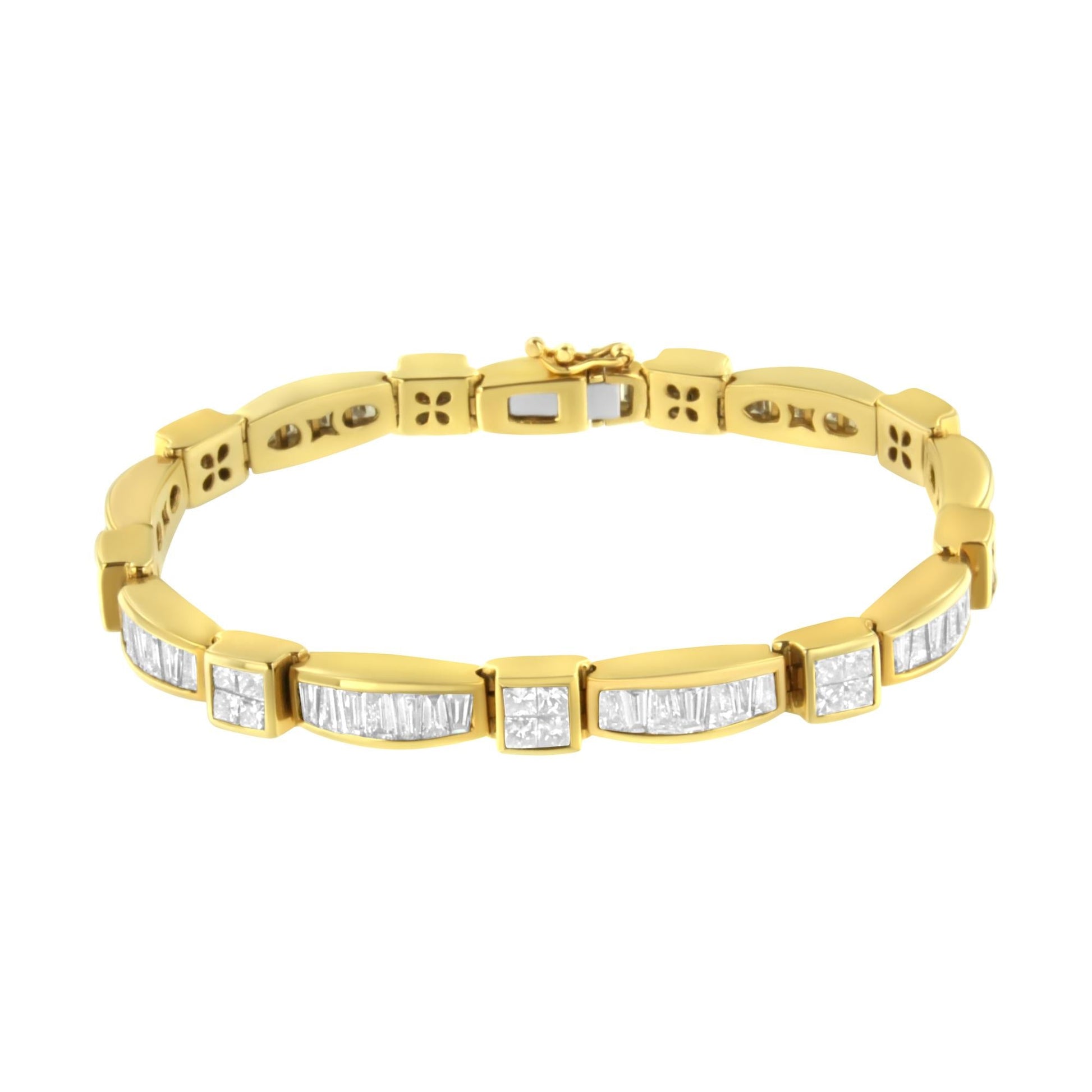 14K Yellow Gold Multi--Cut Diamond Box Square Link Bracelet(7.33 cttw,H-I