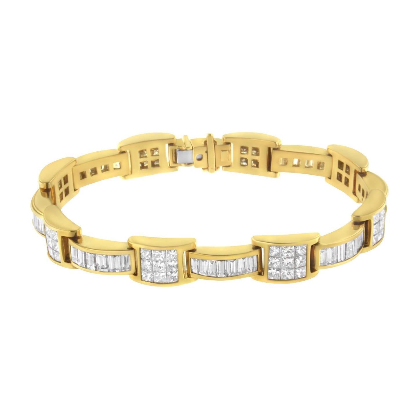 14K Yellow Gold Princess and Baguette-Cut Diamond Box-Link Bracelet(10.75