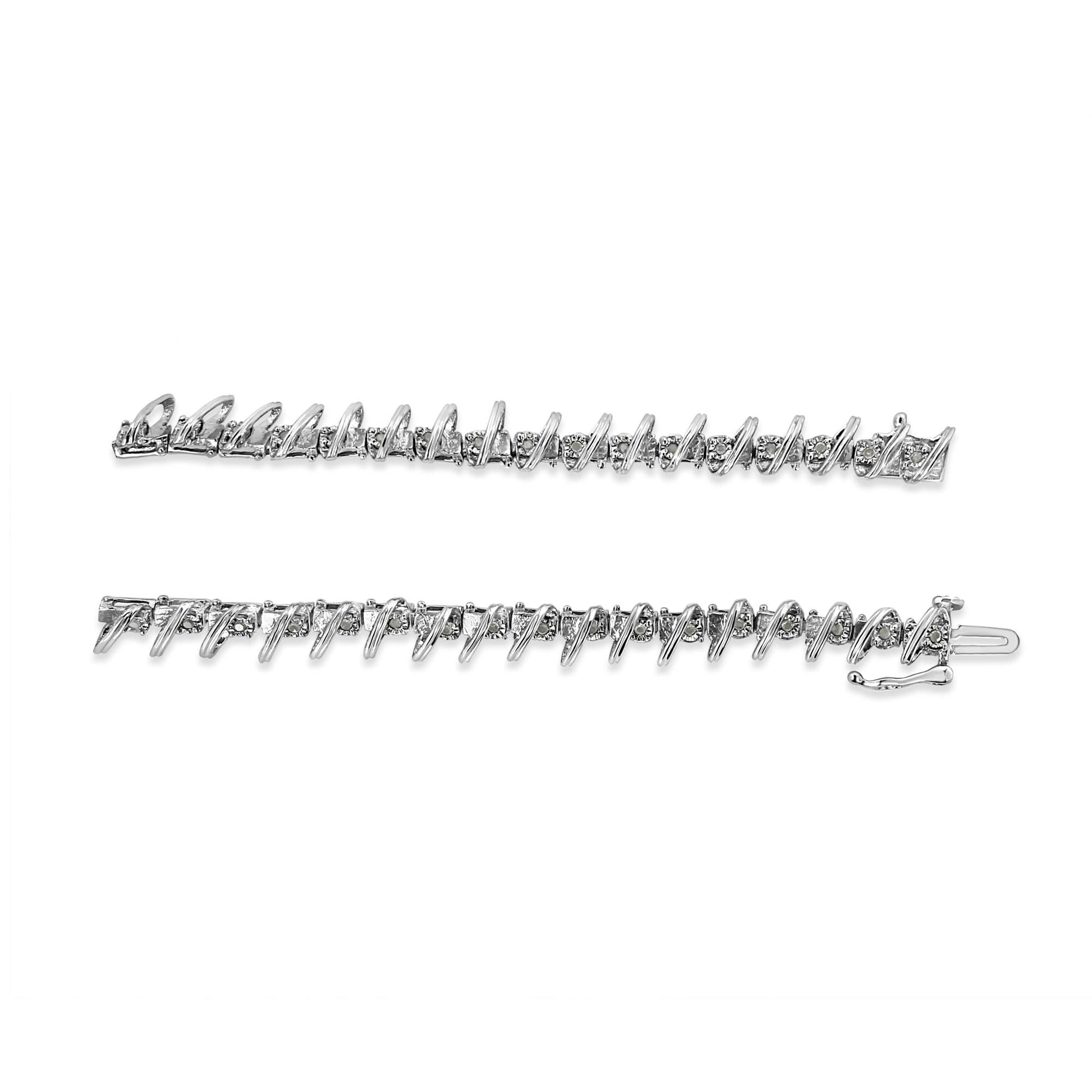 .925 Sterling Silver 1/4 cttw Miracle Set Diamond S Curve Link Bracelet (I-J