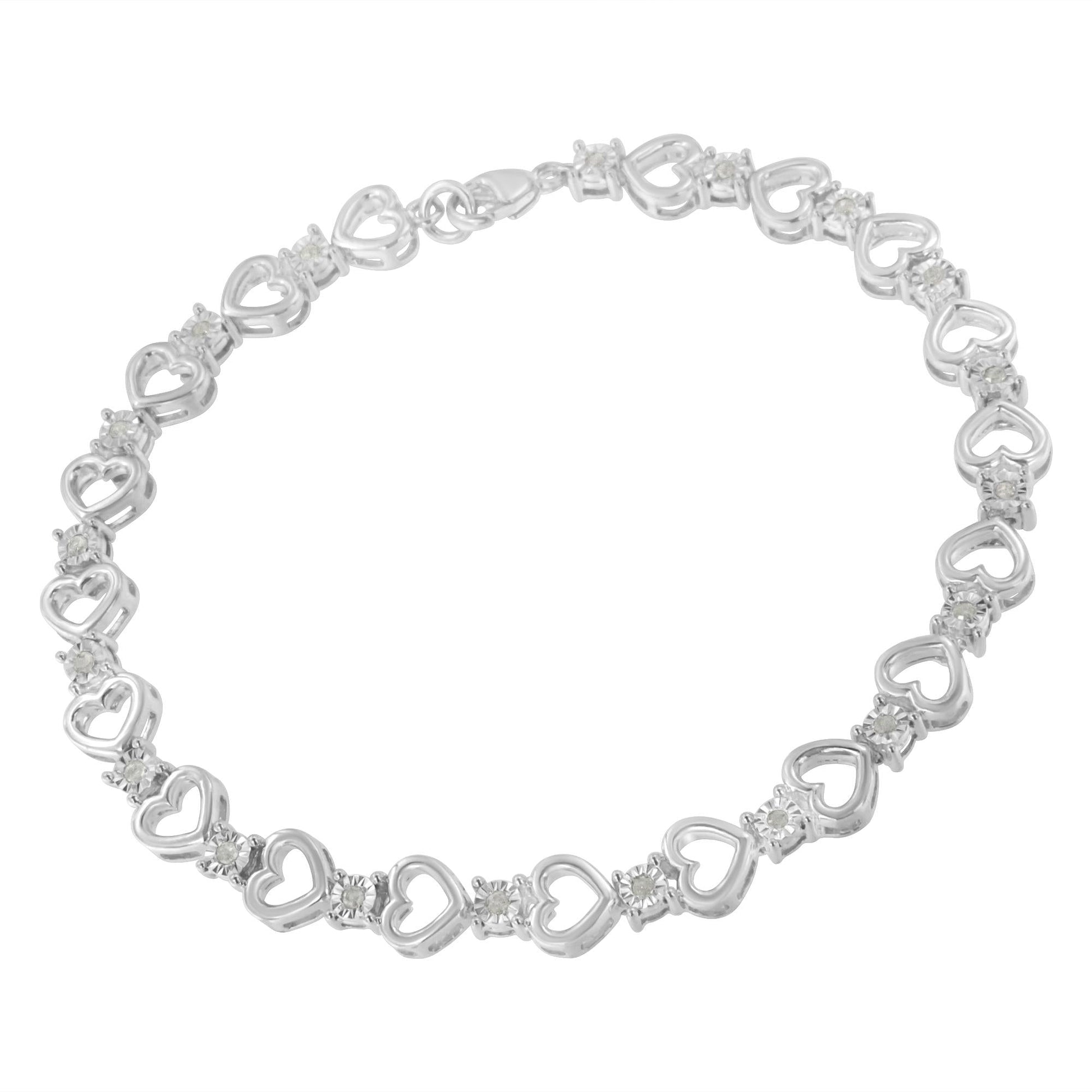 Sterling Silver Diamond Heart Link Bracelet (1/4 cttw I-J Color I3 Clarity)