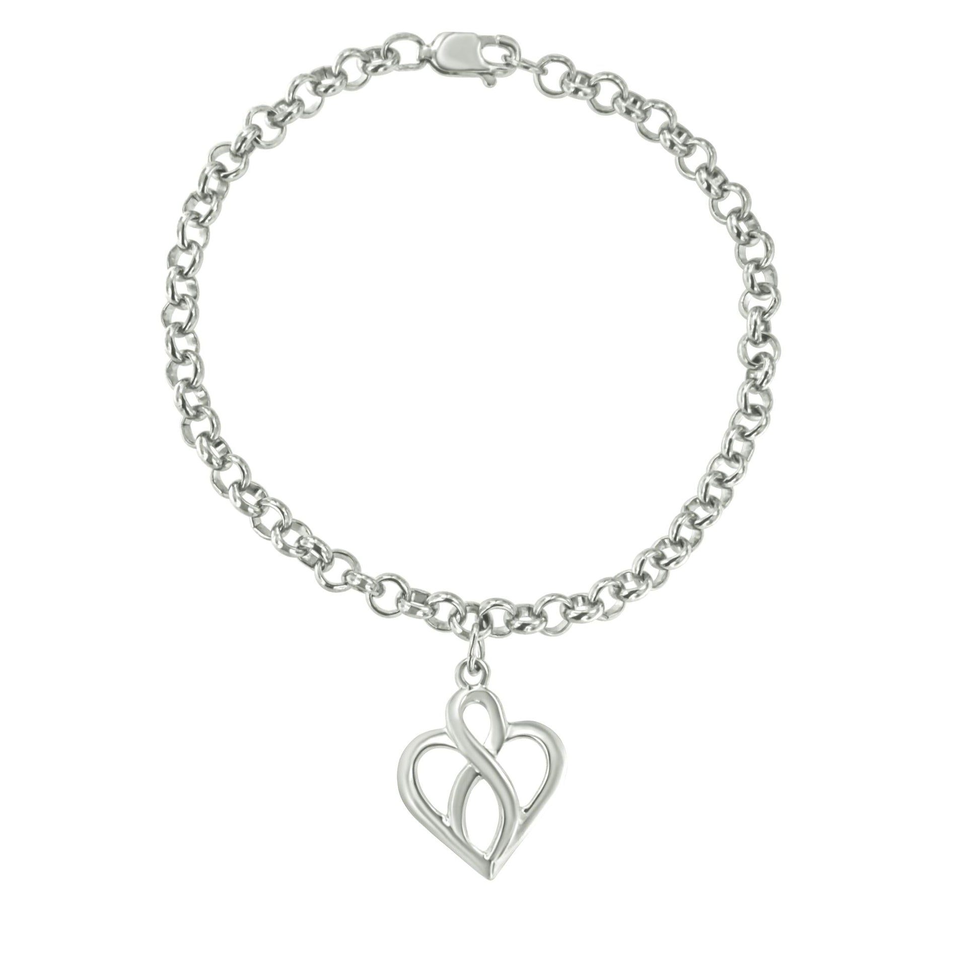 .925 Sterling Silver Open Heart with Center Vertical Infinity Chain Charm