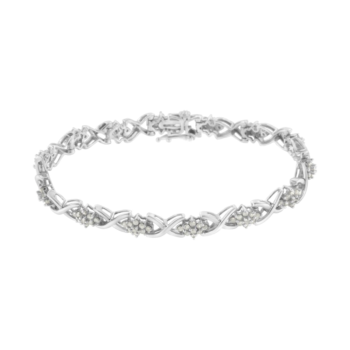 .925 Sterling Silver 2-1/4 Cttw Diamond 7” Cluster X Link Bracelet (I-J Color