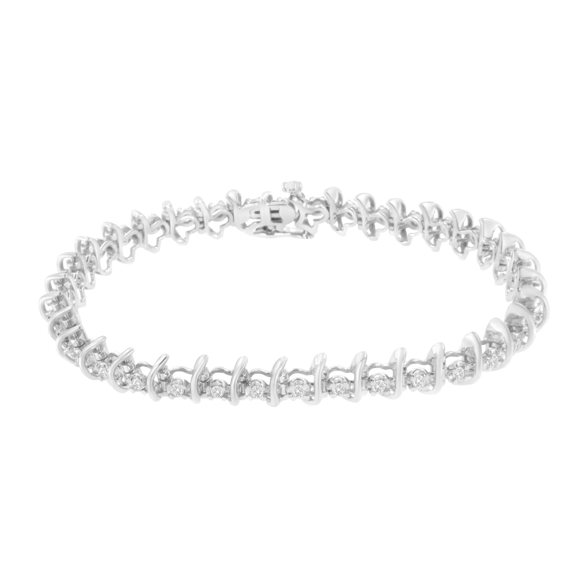 .925 Sterling Silver 1 cttw Prong-Set Diamond Link Bracelet (I-J I1-I2)