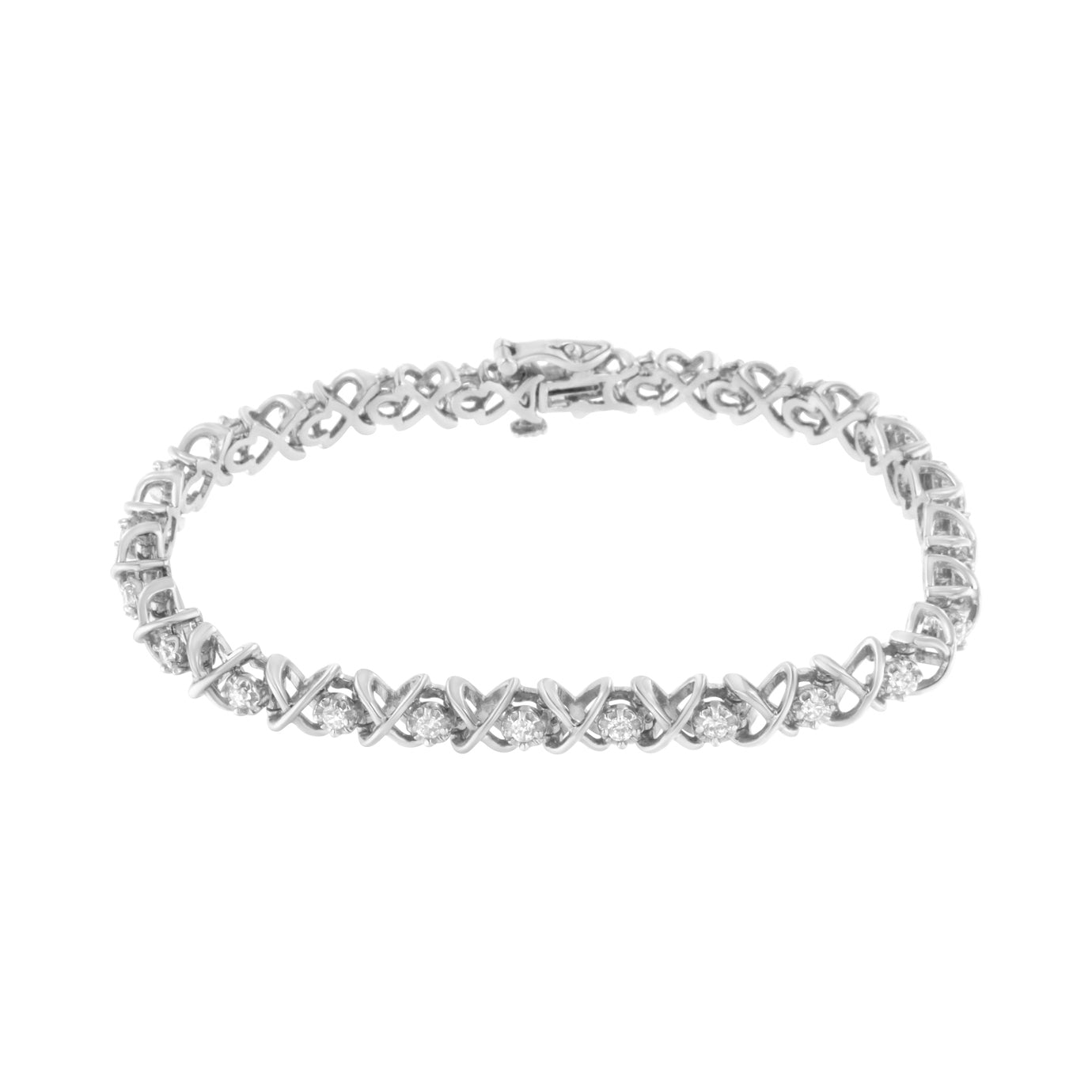 .925 Sterling Silver 1 cttw Brilliant Round-Cut Diamond ’X’ Link Bracelet