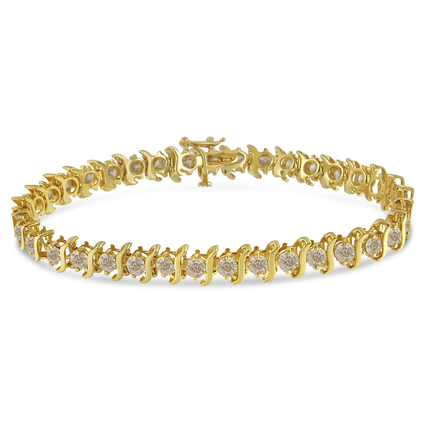 10K Yellow Gold Plated .925 Sterling Silver 7.0 cttw 2-Prong Set Round Brilliant Cut Diamond "S" Link Bracelet (J-K color, I1-I2 clarity) - 7"