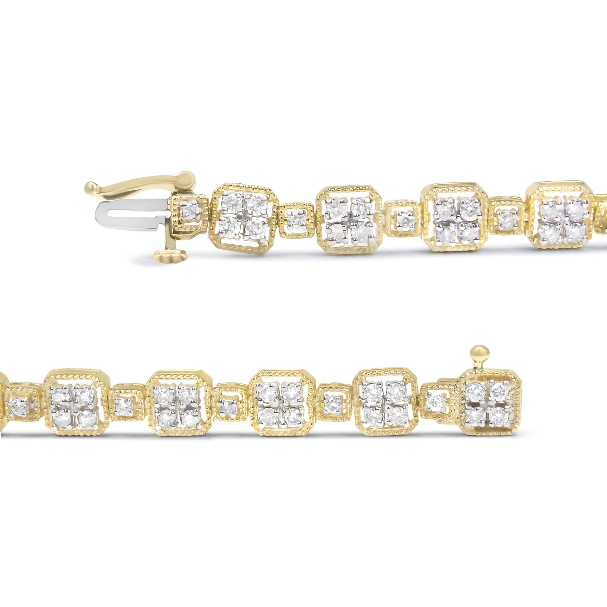 10K Yellow Gold 2.0 Cttw Diamond Square Link Bracelet (J-K Color I2-I3 Clarity)