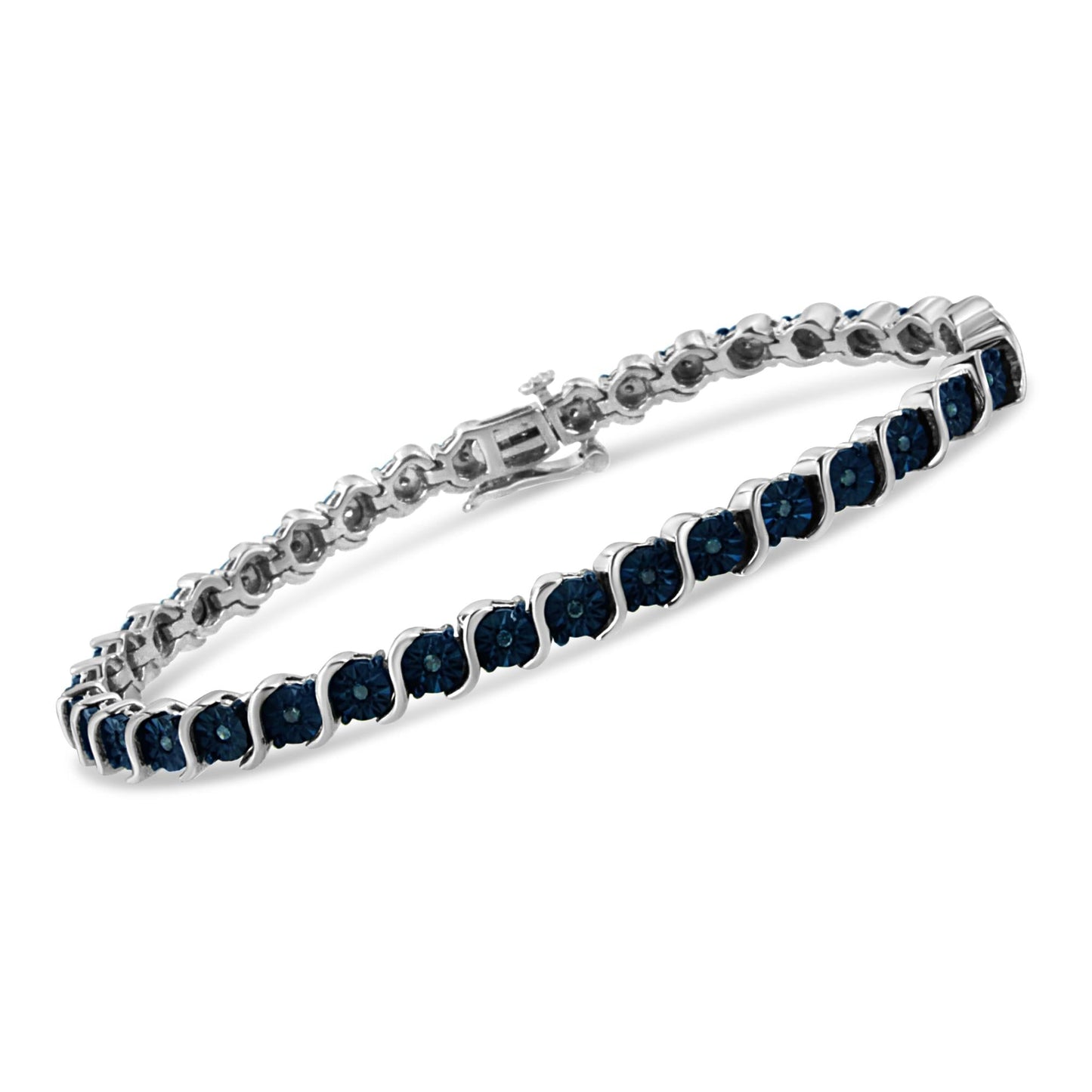 .925 Sterling Silver 1/4 Cttw Treated Blue Diamond Tennis 7’’ Bracelet